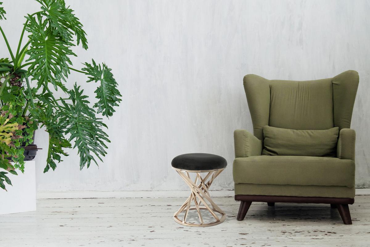 Hocker Samt/Edelstahl Schwarz/ Kupfern Sitz Gepolstert H:49cm - Schwarz/Kupferfarben, Trend, Textil/Metall (40/49/40cm) - Kayoom