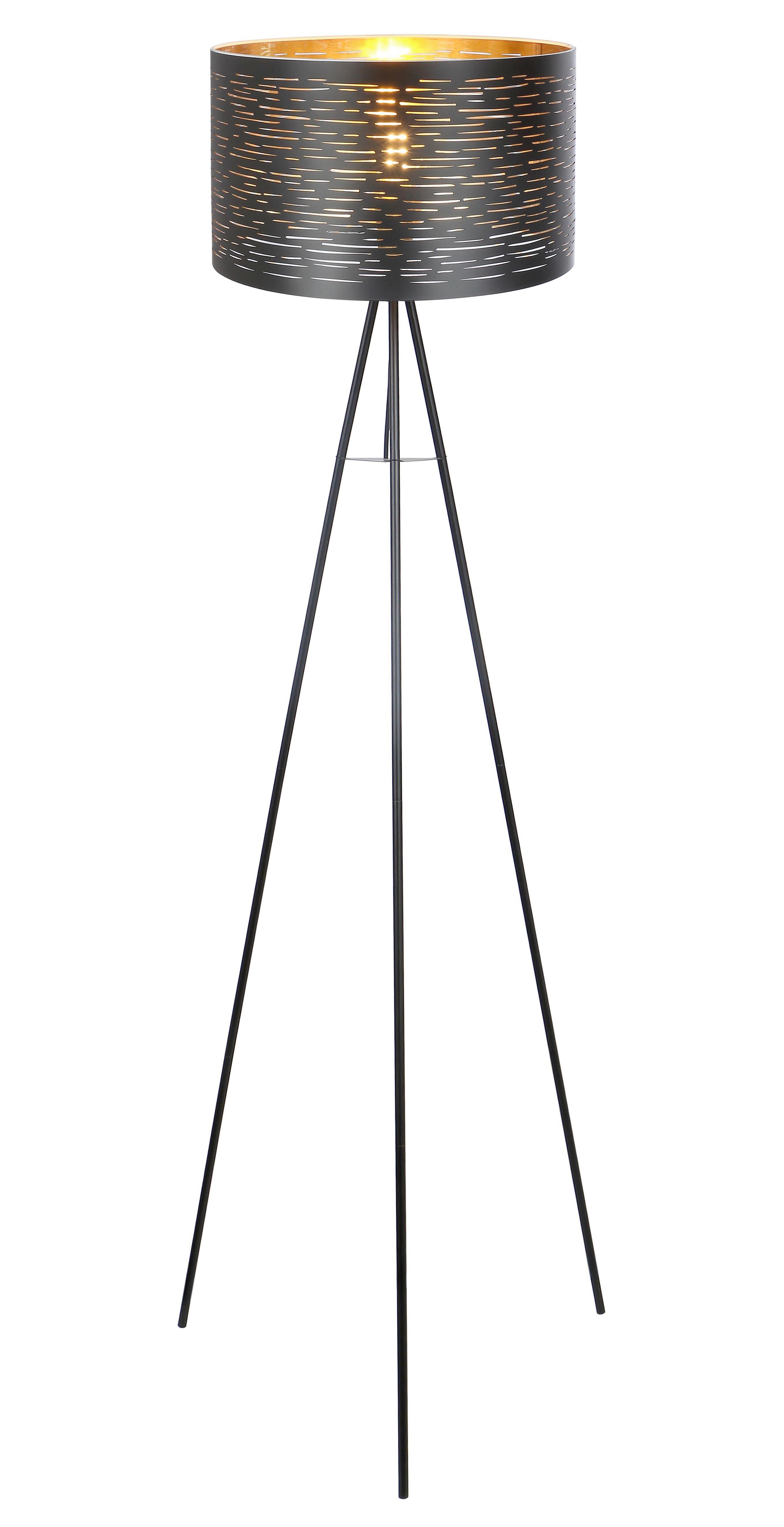 Stehlampe Tunno Schwarz/Gold, Dreibeinig - Goldfarben/Schwarz, Design, Kunststoff/Metall (69/153cm) - Globo