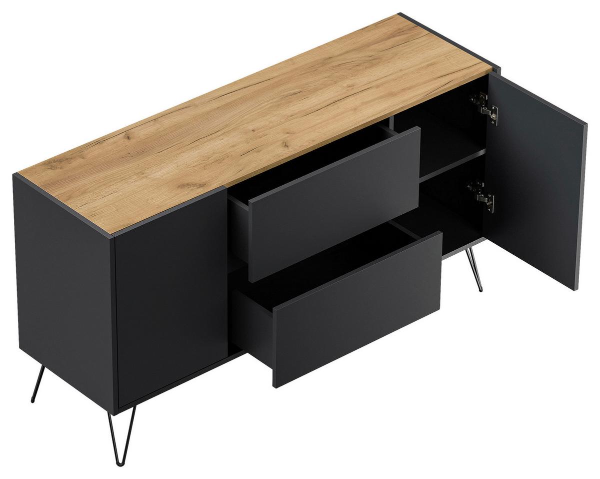 Sideboard Posseik Industrial Graphit/Eichefarben B: 139 cm - Eichefarben/Schwarz, Design, Holzwerkstoff (139/75,8/42cm) - MID.YOU