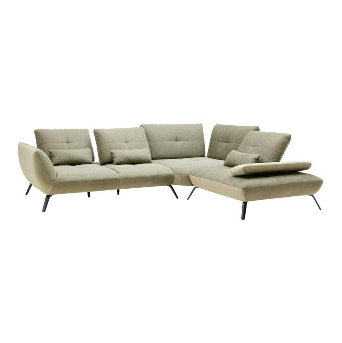 TRENDY, pravá, olivově zelená, s 3 bederními polštáři - černá/olivově zelená, Moderní, kov/kompozitní dřevo (310/93/250cm) - Premium Living