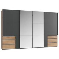 Schwebetürenschrank Level 36 A Graphit/Eiche/Spiegel, B:350cm - Eichefarben/Graphitfarben, Basics, Glas/Holzwerkstoff (350/216/65cm) - MID.YOU