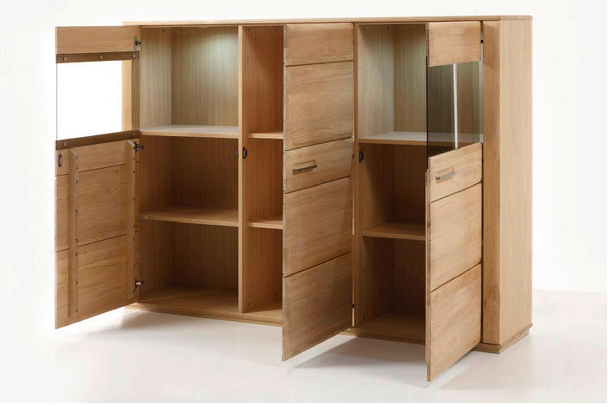 Highboard teilmassiv B: 179 cm Sena Eichefarben - Eichefarben, Design, Glas/Holz (179/131/38cm) - Livetastic
