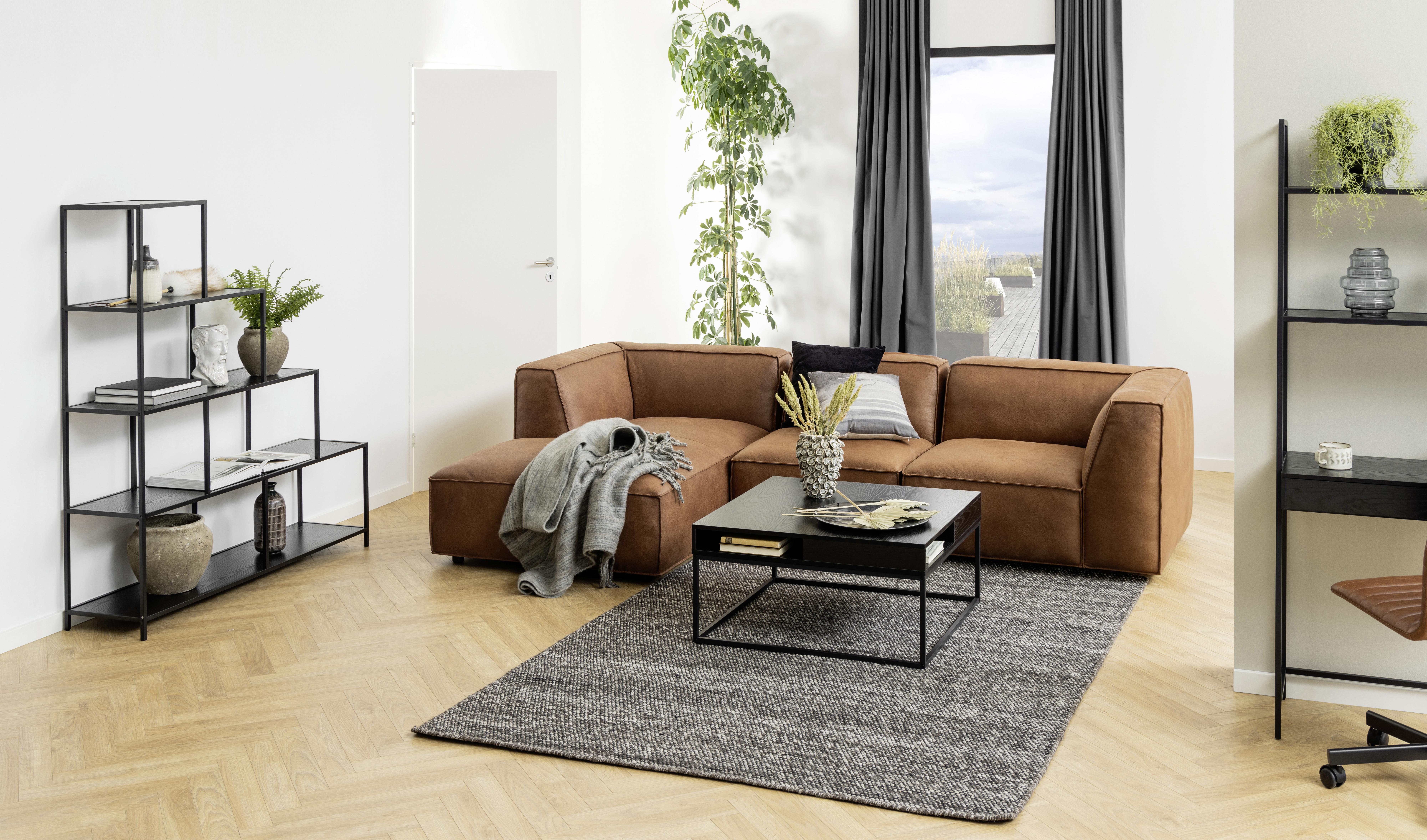 Couchtisch Mit Ablagefach Willford Esche Dekor/schwarz - Eschefarben/Schwarz, Trend, Holzwerkstoff/Metall (80/80/40cm) - MID.YOU