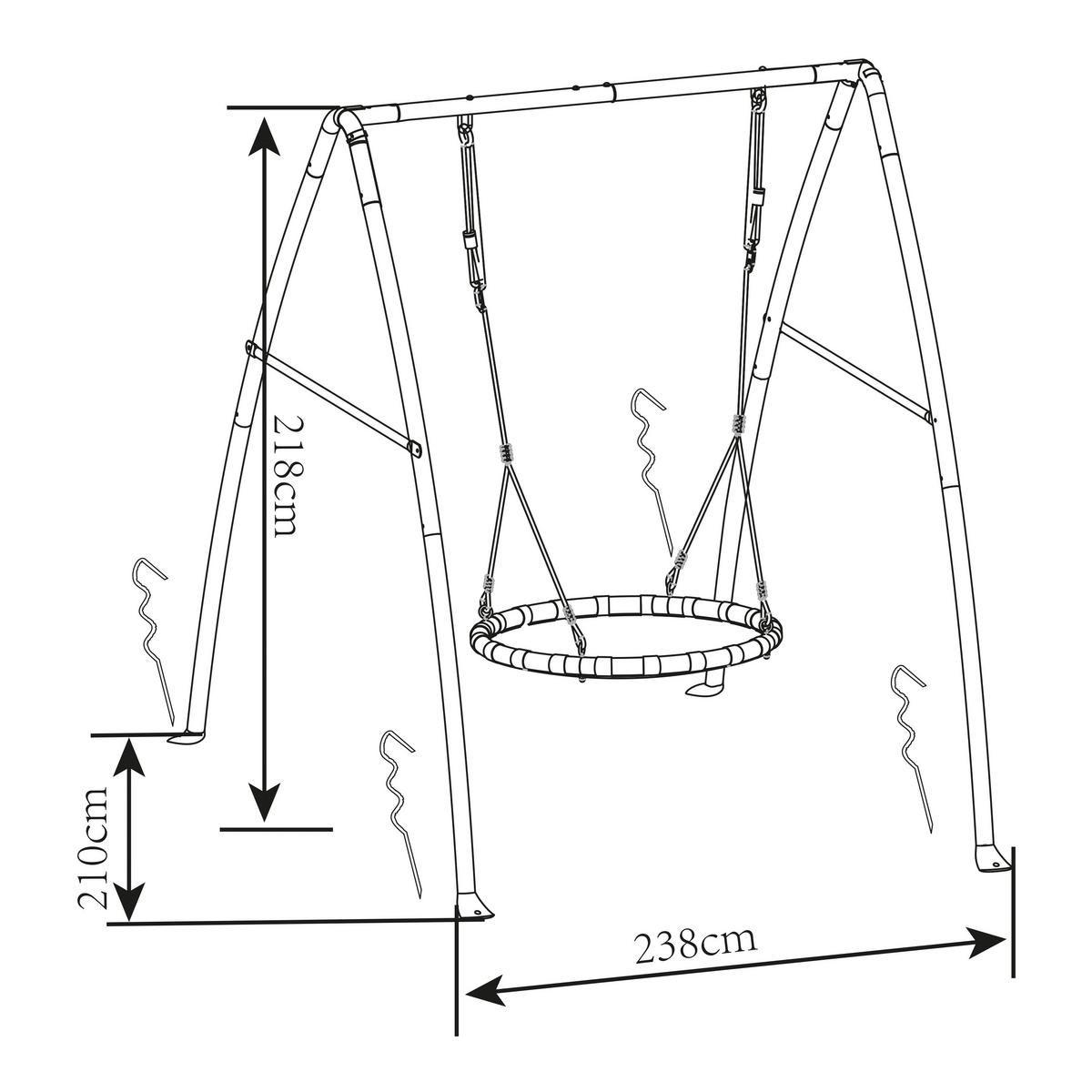 Netzschaukel Anthrazit/creme B: 210 Cm - Anthrazit/Creme, KONVENTIONELL, Metall (210/218/238cm) - Ambia Garden
