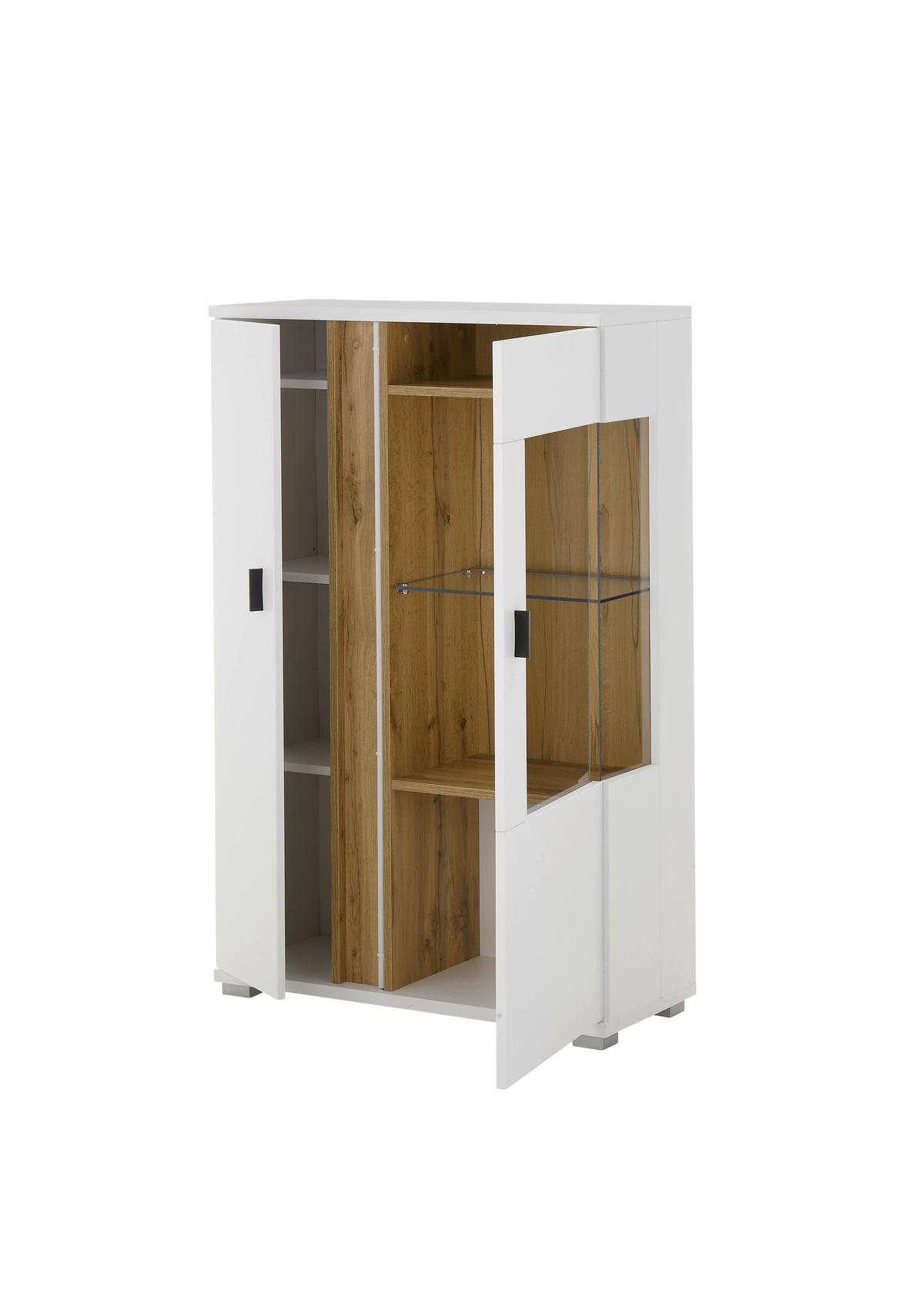 Hughboard Long Island Weiß/Eiche Wotan B: 80 cm - Silberfarben/Eiche Wotan, Design, Glas/Holzwerkstoff (80/125/35cm) - MID.YOU