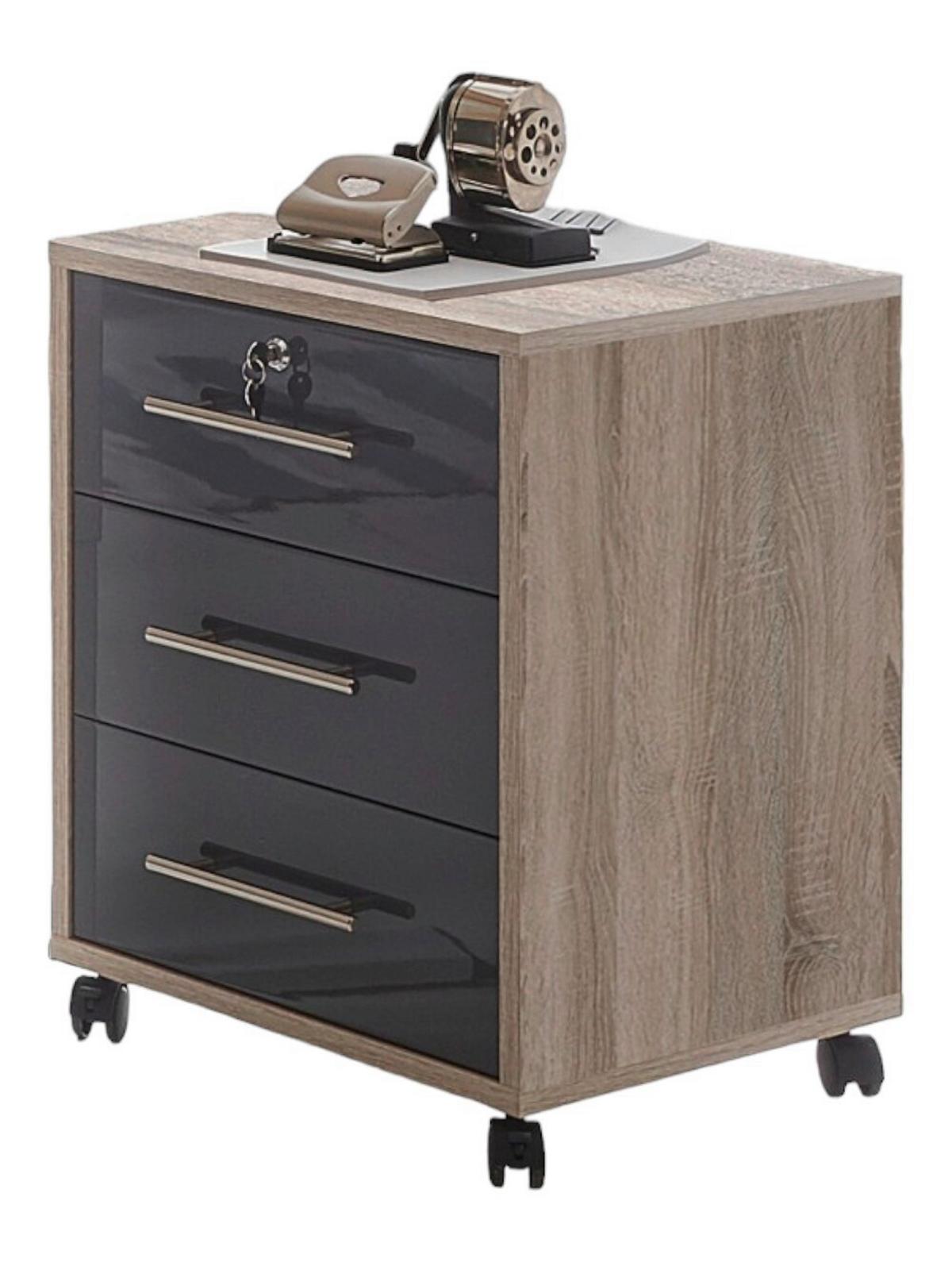 Büro Office Edition Eiche Dekor/anthrazit Hg - Anthrazit Hochglanz/Sonoma Eiche, MODERN, Holzwerkstoff/Metall - MID.YOU