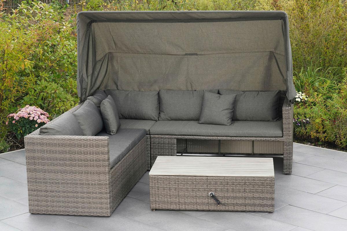 Loungegarnitur 3-tlg. Sanmarco Holz/metall/textil Mit Kissen - Hellgrau/Grau, KONVENTIONELL, Holz/Kunststoff (250/150/168cm) - Gardenson