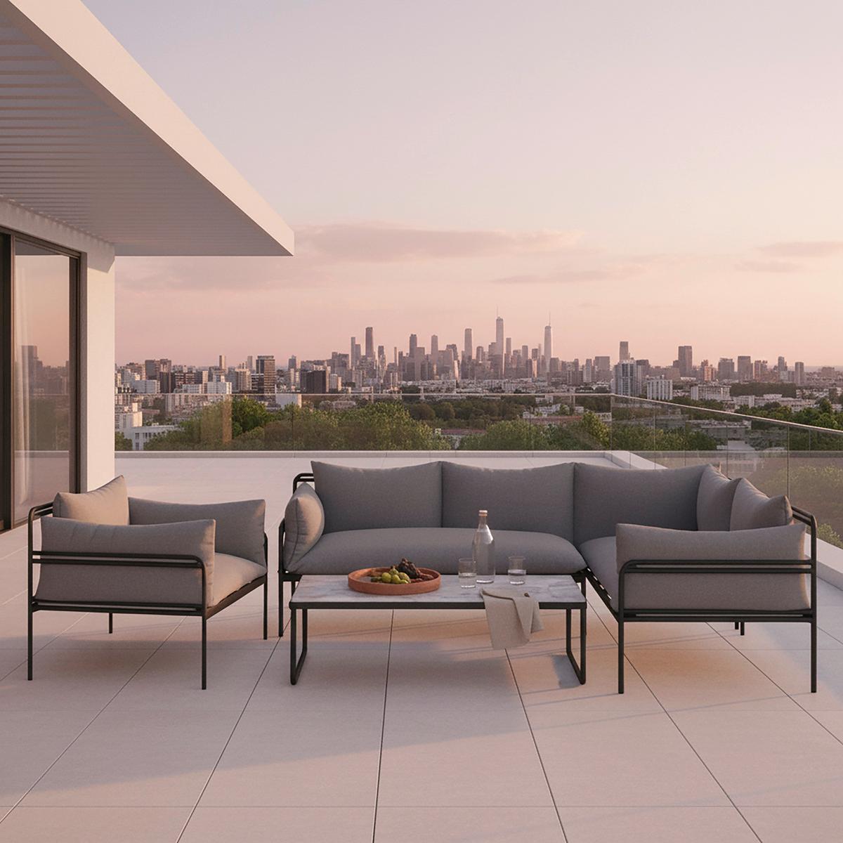 Záhradná sedacia súprava ANNY - sivá/antracitová, Modern, kov/textil (218/69/76cm) - Bessagi Garden