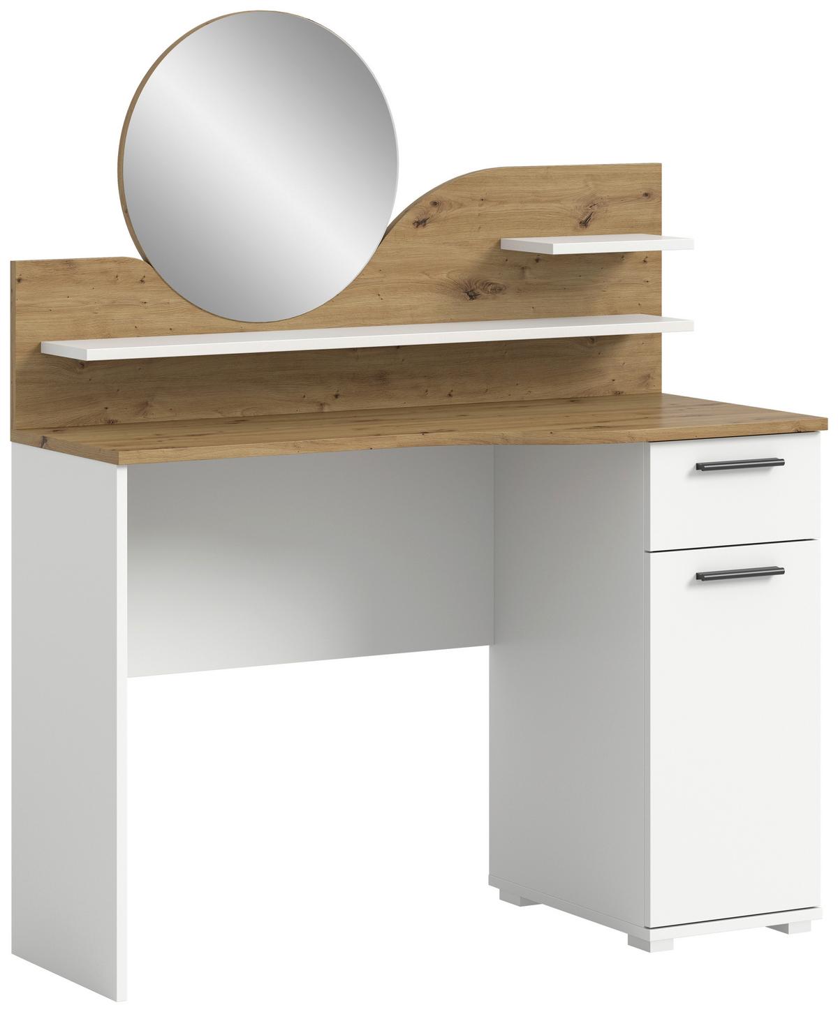 Schminktisch Vanity Weiß B: 110 cm - Eichefarben/Weiß, Design, Holzwerkstoff (110/135/46cm) - MID.YOU