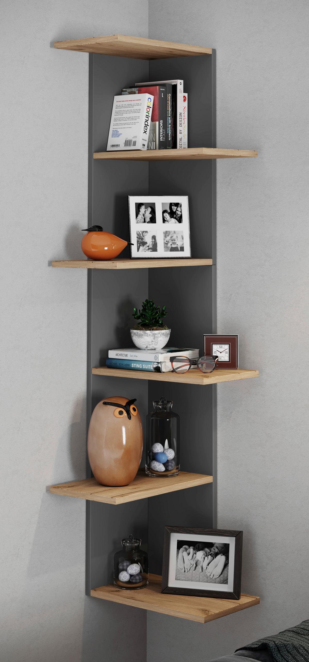 Eckregal Balos Schwarz, Honigeiche B: 37 cm - Honigeiche/Schwarz, LIFESTYLE, Holzwerkstoff (37/140/37cm) - MID.YOU