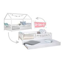 Bodenbett 100/200 Cm In Weiß Inkl. Matratzen Und Zusatzbett - Weiß/Naturfarben, MODERN, Holz/Textil (100/200cm) - MID.YOU