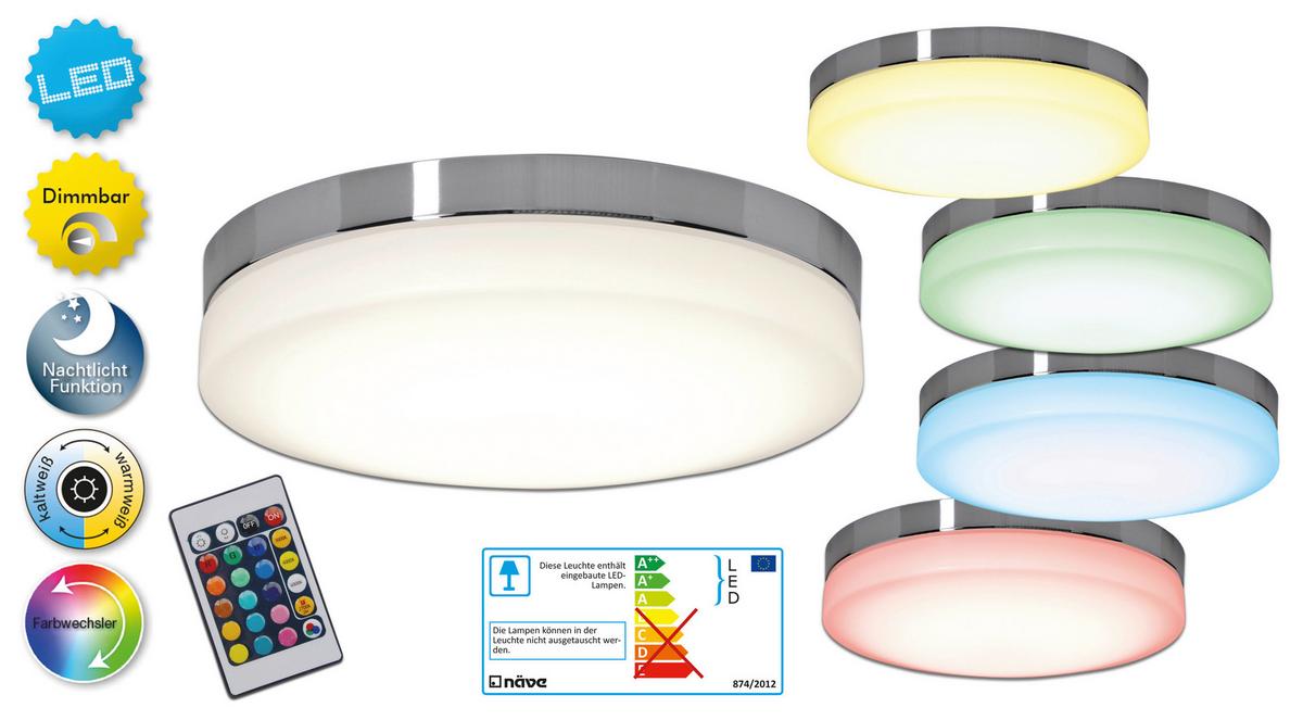 LED-DECKENLEUCHTE 1196761 - Chromfarben/Weiß, Design, Kunststoff/Metall (29cm) - Näve