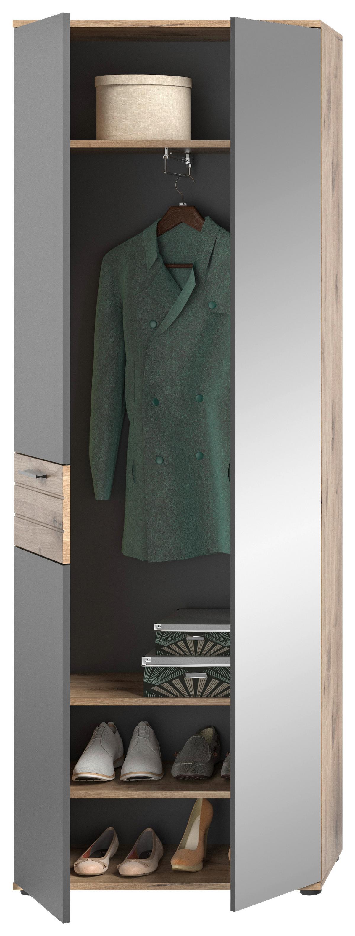 Garderobenschrank Mason Eiche/ Grau Mit Spiegel B: 70 cm - Eichefarben/Grau, MODERN, Holzwerkstoff (70/200/37cm) - MID.YOU