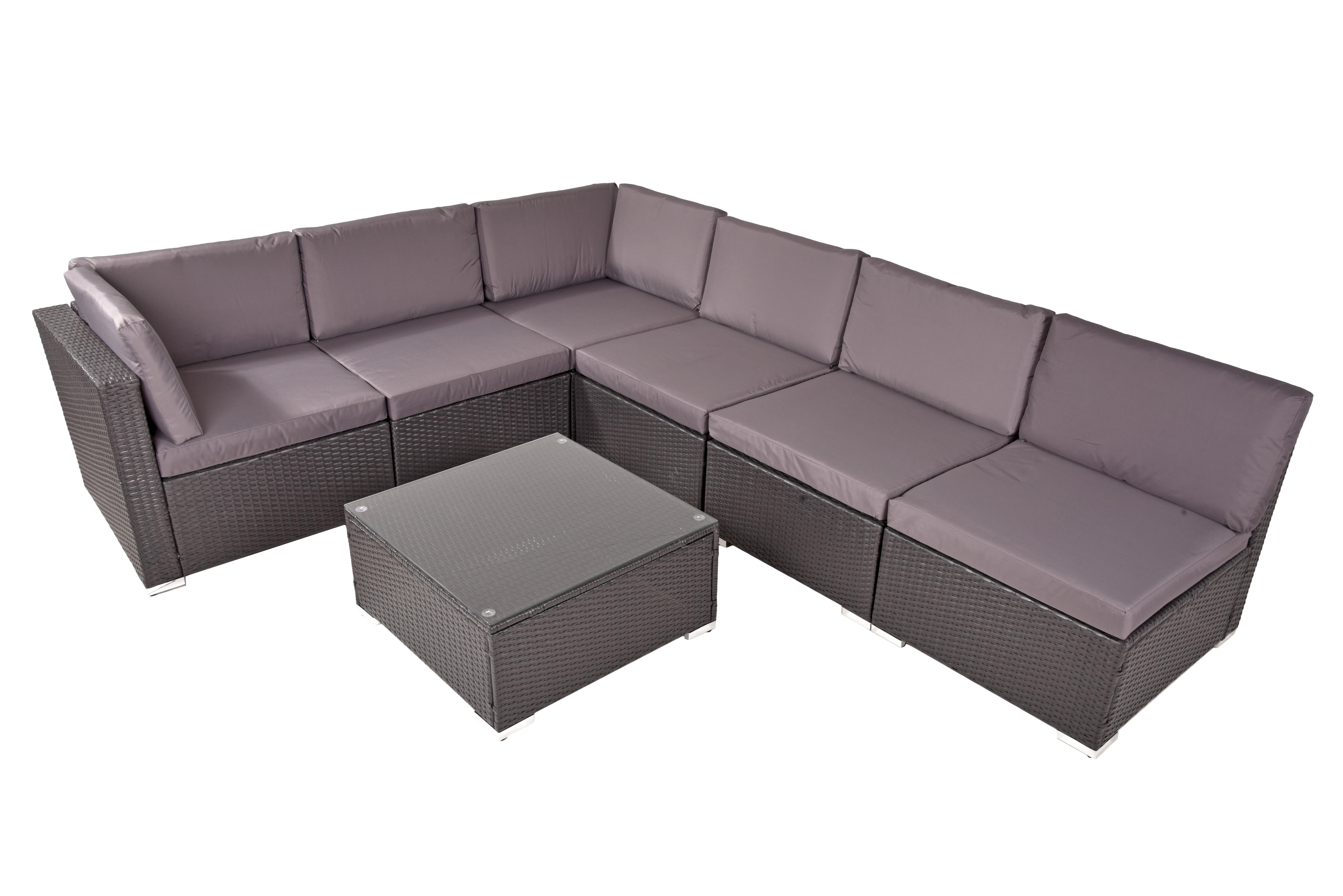 Loungegarnitur Sansibar - Silberfarben/Schwarz, Basics, Glas/Kunststoff (265/218/75cm) - Gardenson