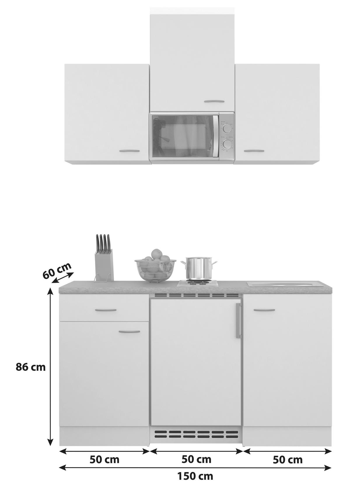 Minikuchyně WITO včetně spotřebičů a dřezu - bílá/světle šedá, Moderní, kompozitní dřevo/plast (150cm) - MID.YOU