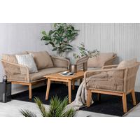 Loungegarnitur 4--Teilig Chania Holz/Metall/Textil mit Kissen - Beige/Akaziefarben, KONVENTIONELL, Holz/Textil - Gardenson