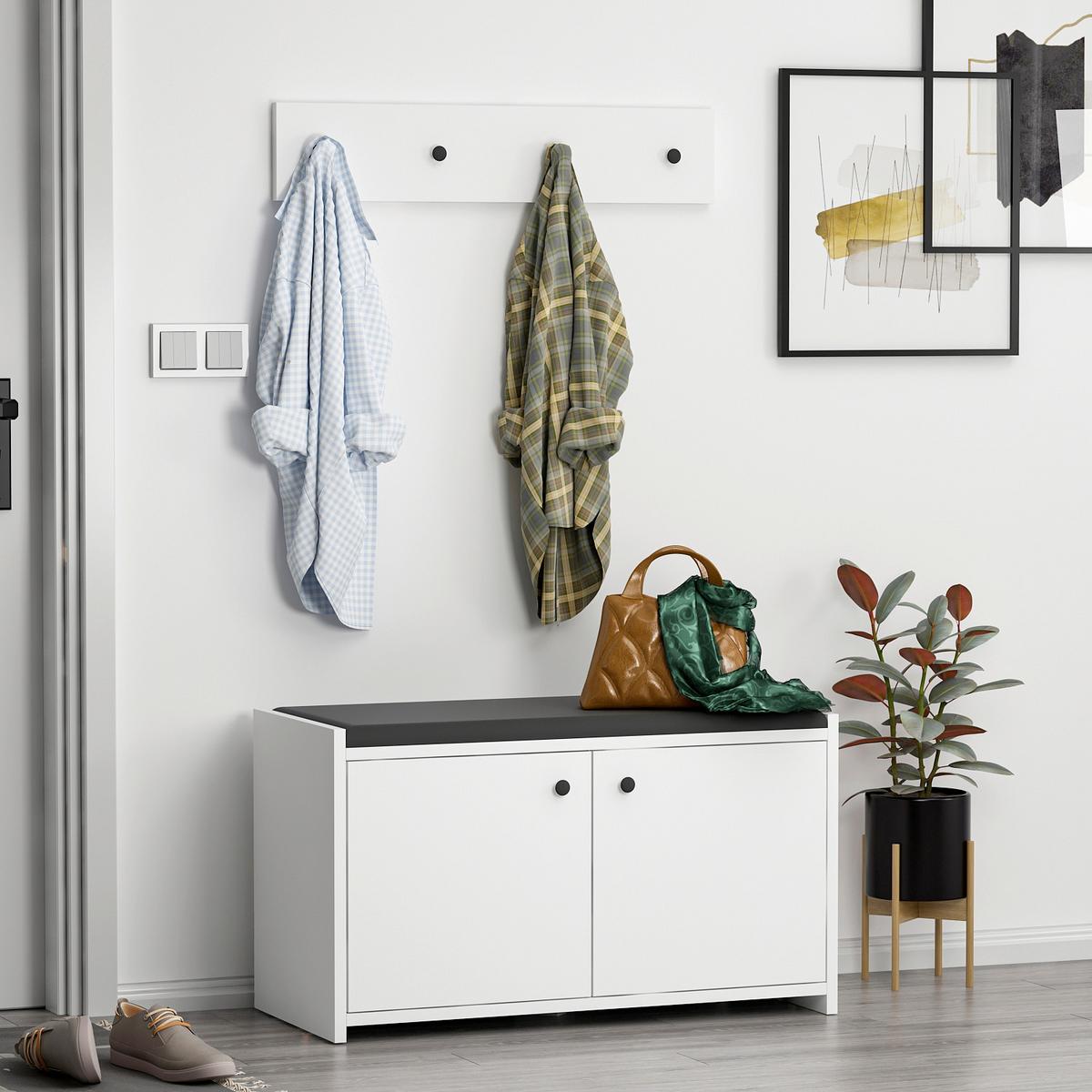 Garderobe Zen 2-teilig Weiß B: 80 Cm - Weiß, Design, Holzwerkstoff (80/35/45cm) - Livetastic