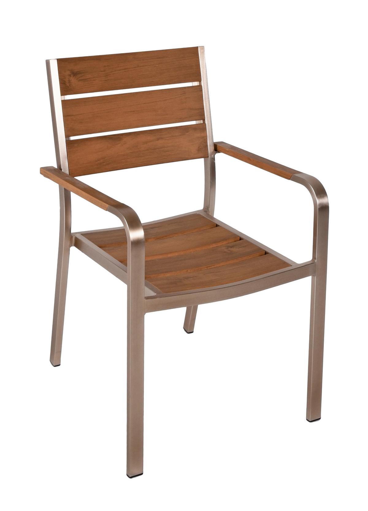 Gartenstuhl Set Florence Champagner-/Teakfarben - Champagner/Teakfarben, Basics, Kunststoff/Metall (55/85/60cm) - Gardenson