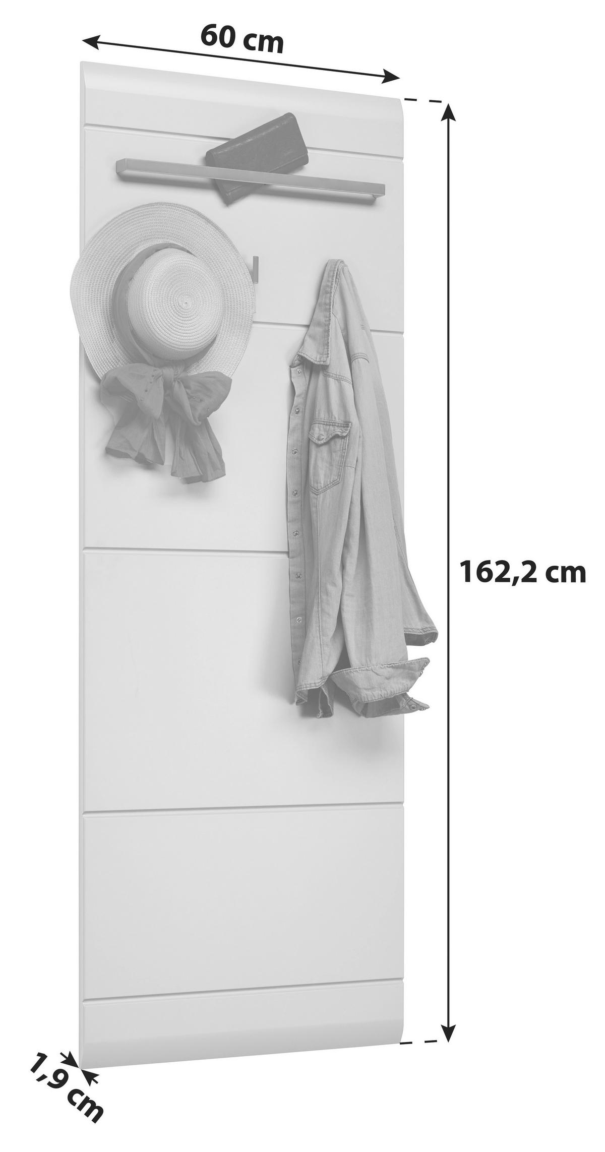 Garderobenpaneel Auris Weiß B: 60 Cm Mit 3 Haken - Weiß, MODERN, Holzwerkstoff (60/162,2/1,9cm) - Luca Bessoni