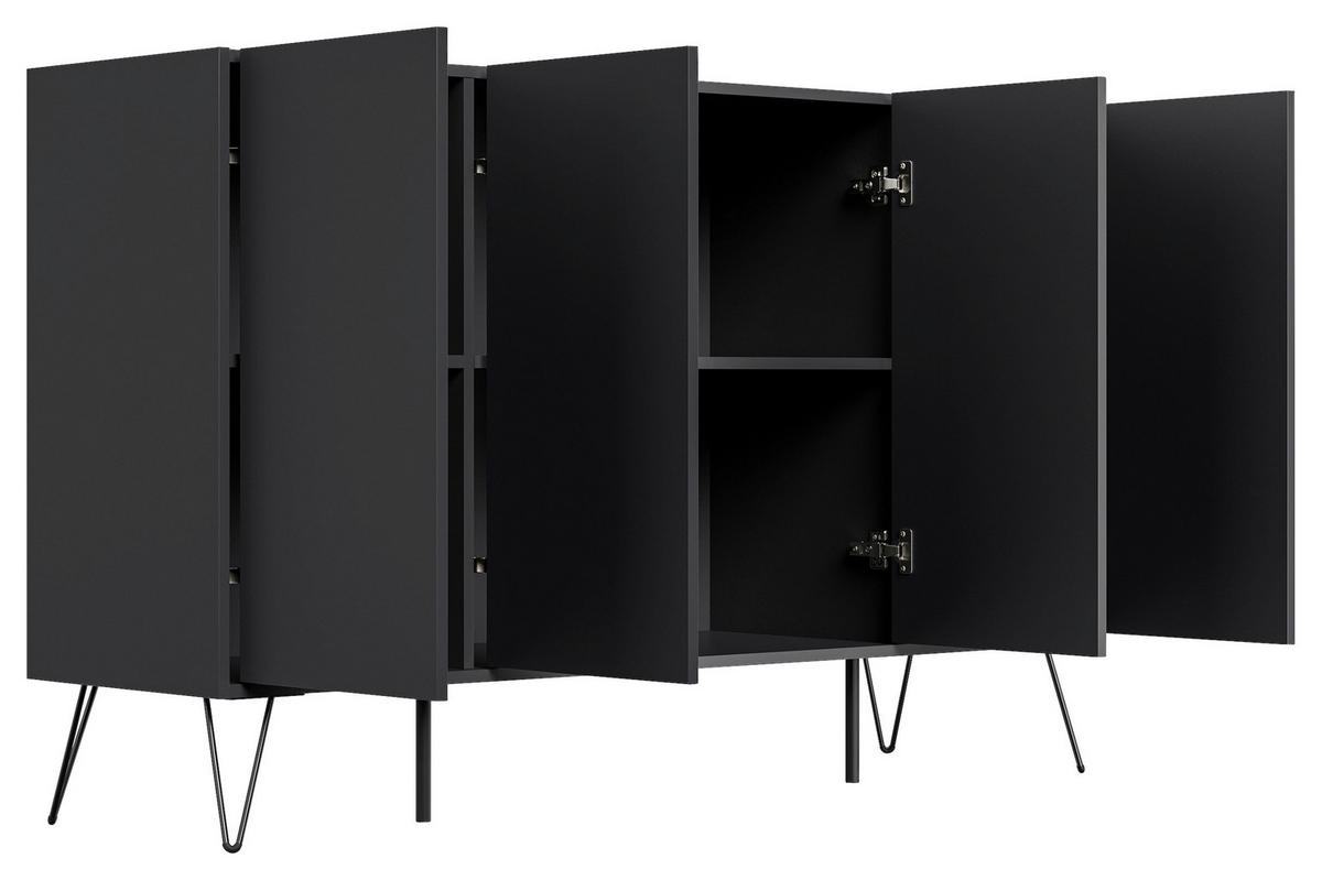 Sideboard Posseik Industrial Graphitfarben B: 155 Cm - Schwarz/Graphitfarben, Design, Holzwerkstoff (155/93,6/42cm) - P & B