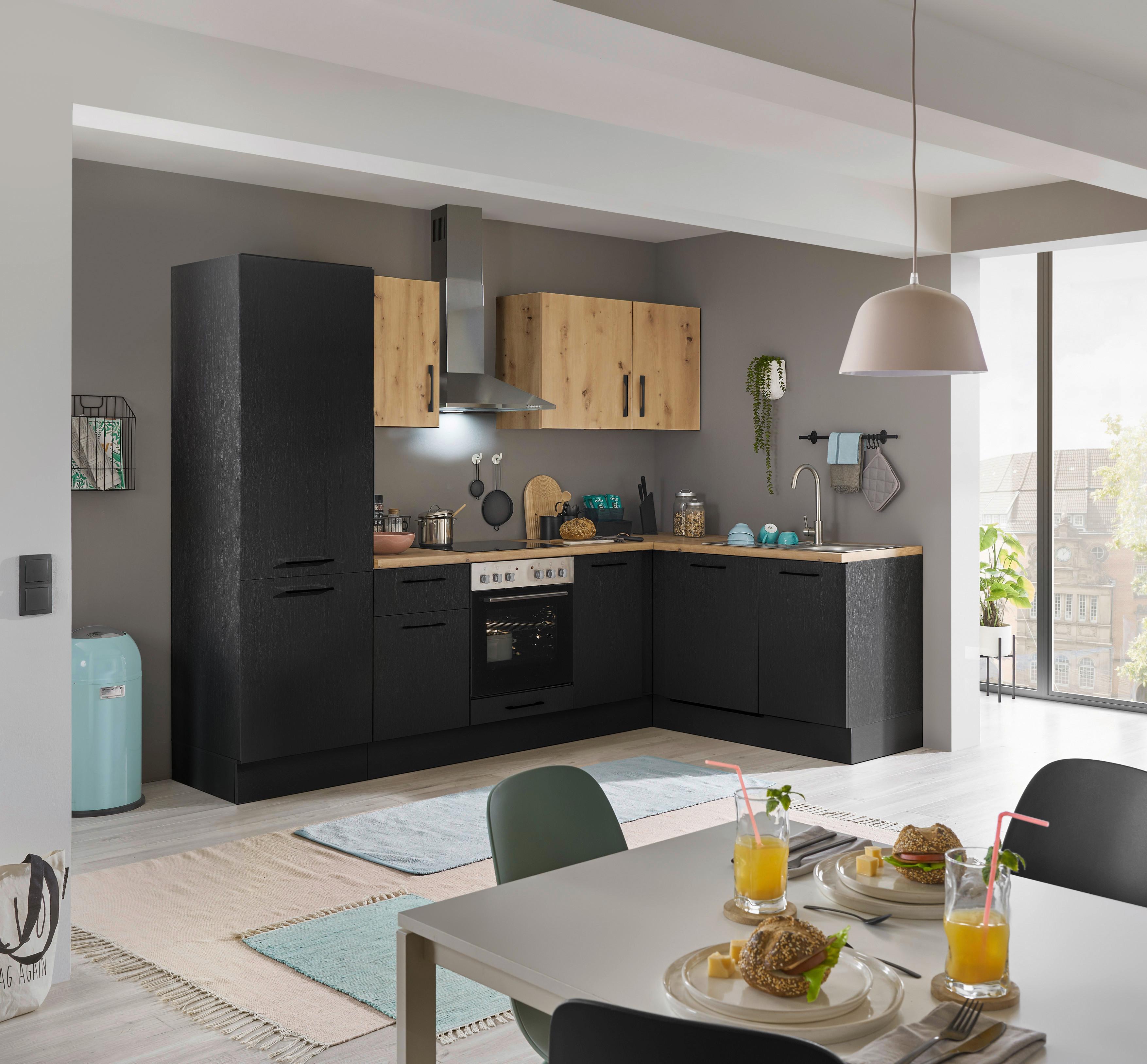 Eckküche Turin Schwarz/Eiche Dekor 280x175 cm - Schwarz/Eiche Artisan, Basics, Holzwerkstoff (280/175cm) - MID.YOU