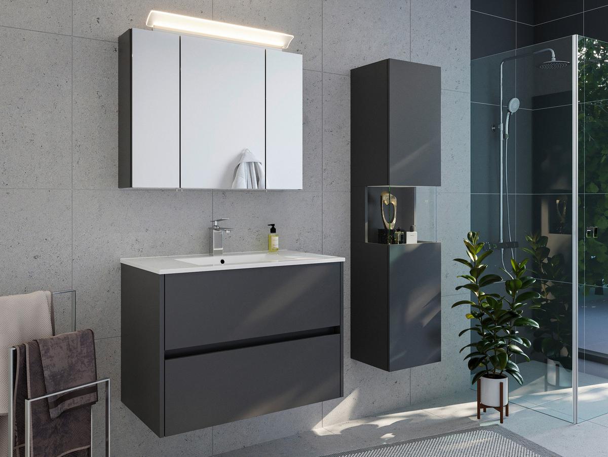 Spiegelschrank Graphitfarben B: 80 cm - Graphitfarben, MODERN, Glas/Holzwerkstoff (80/62/17cm) - MID.YOU