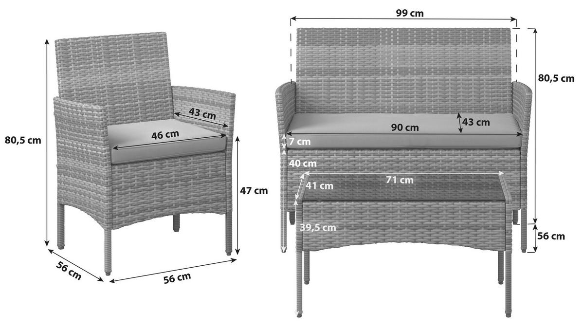 Loungegarnitur Cusco Metall/ Kunststoff - Grau, MODERN, Kunststoff/Textil - Beldano