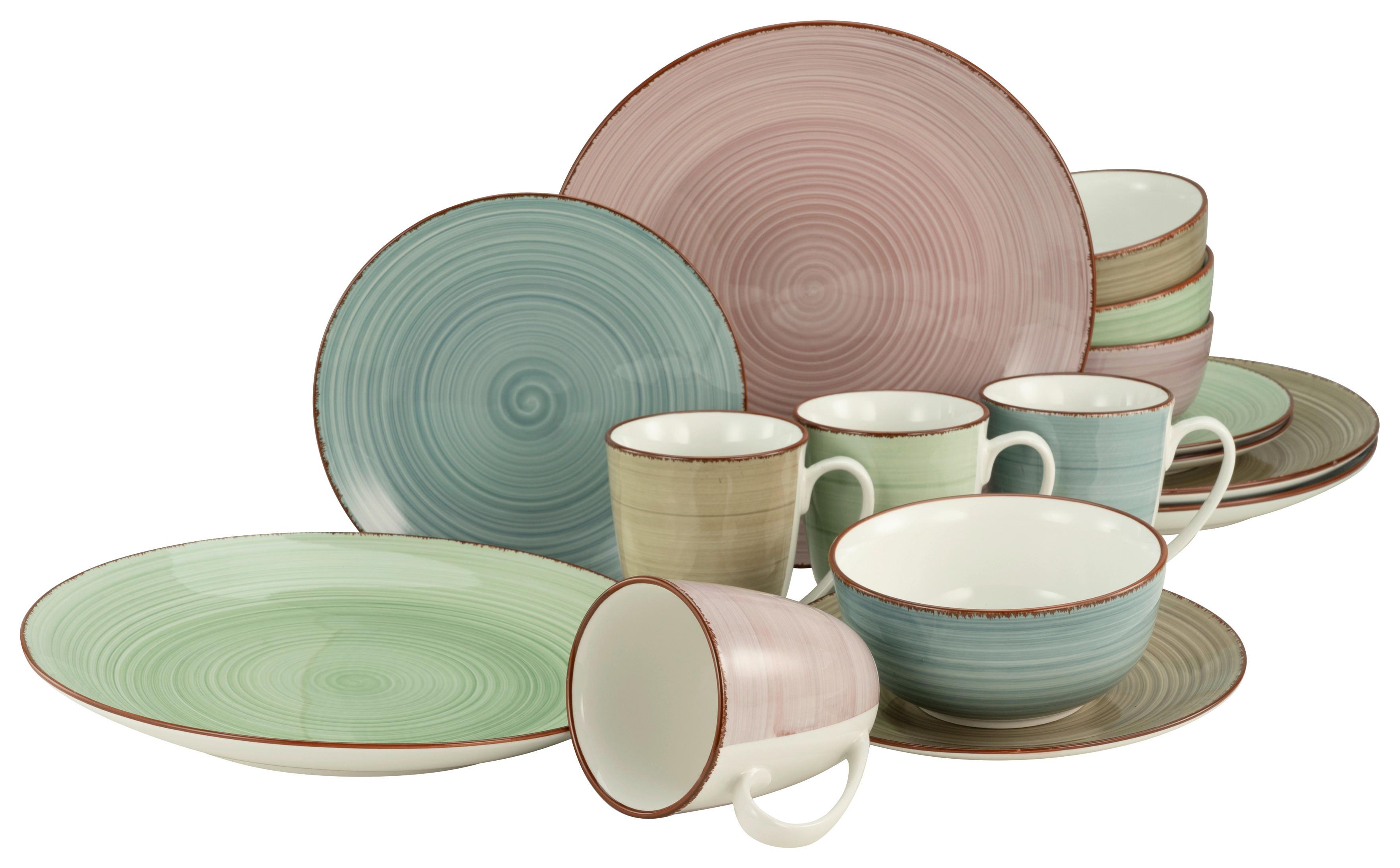 Kombiservice Samba Keramik 4 Personen Geschirr Set - Blau/Rosa, Basics, Keramik - Creatable