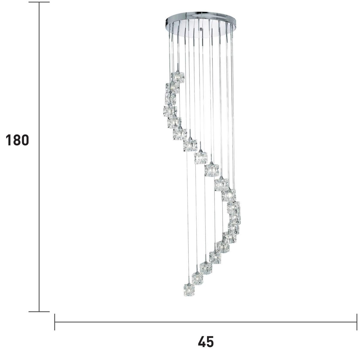 Led Függőlámpa Ice Cube Led 6720-20-Led - krómszínű, Design, üveg/fém (45/45/180cm)