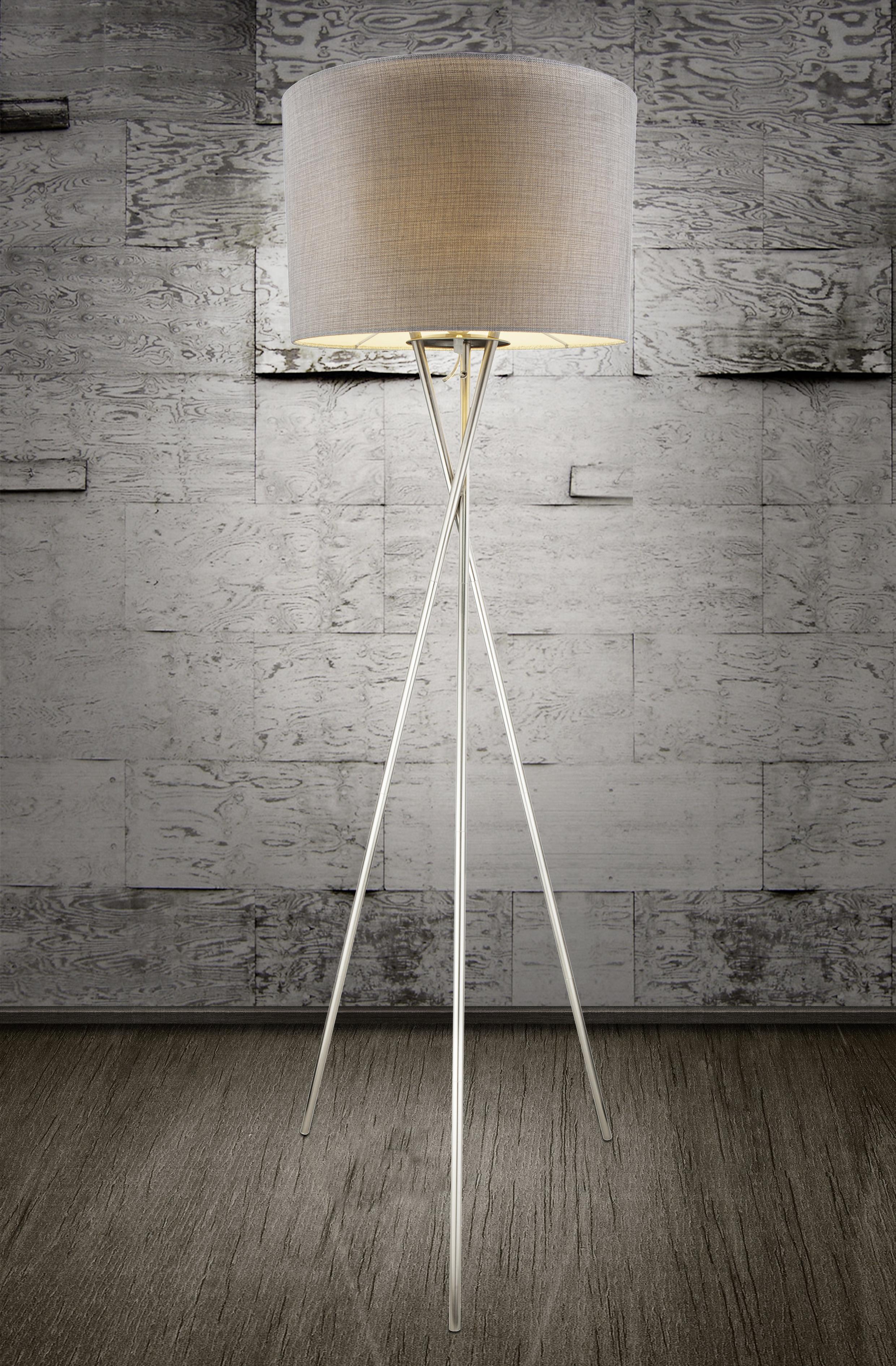 Stojací Lampa Paco Šedá - šedá/barvy niklu, Basics, kov/textil (62/160cm) - Globo