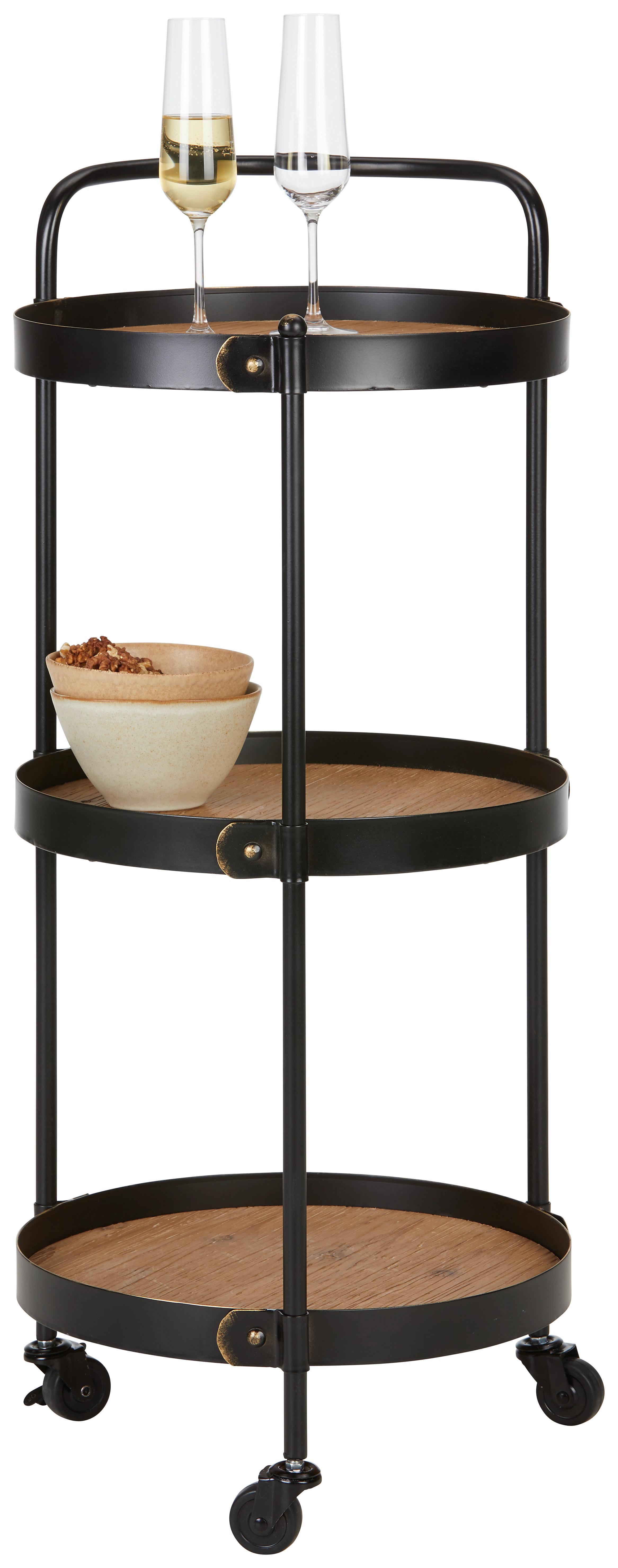 Servírovací vozík BRUNO - čierna, Lifestyle, kov/kompozitné drevo (40/95/40cm) - Premium Living