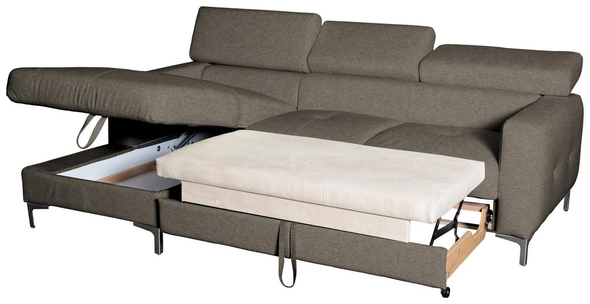 Ecksofa Mit Schlaffunktion Sammy Braun - Chromfarben/Braun, Design, Textil (169/226cm) - Livetastic