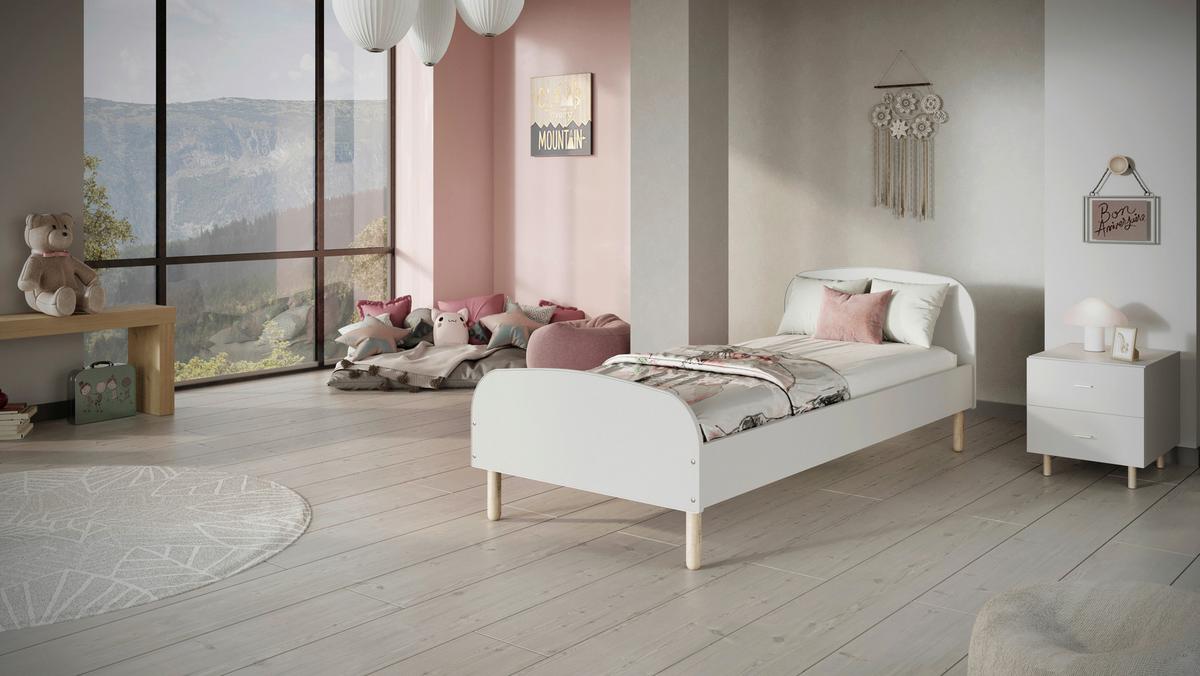 Kinder-/Juniorbett Emma Weiß B: 90cm - Birkefarben/Buchefarben, MODERN, Holz/Holzwerkstoff (90/180cm) - MID.YOU