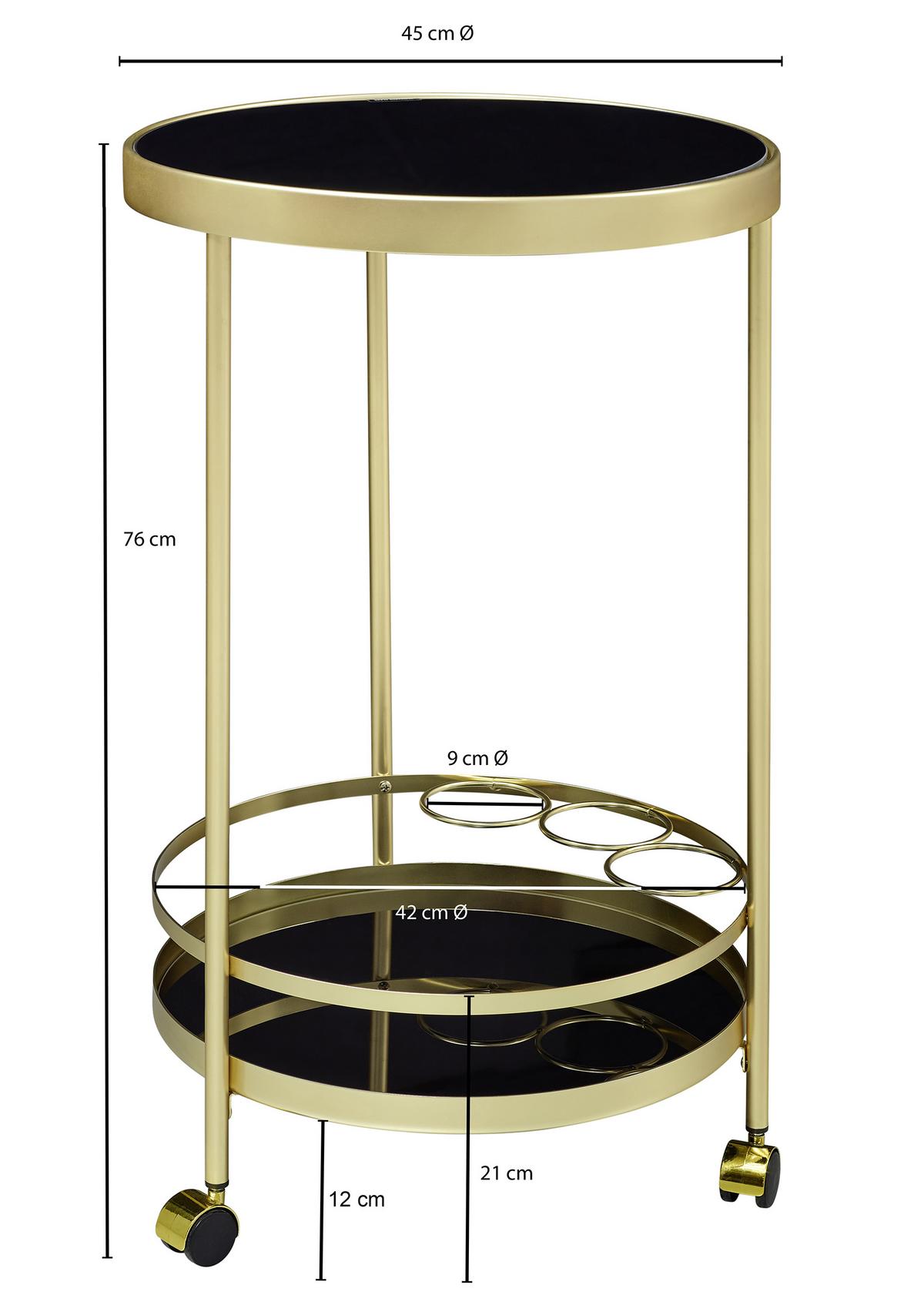 Servierwagen Rund Glas/metall Goldfarben/schwarz - Goldfarben/Schwarz, Design, Glas/Kunststoff (45/45/76cm) - MID.YOU