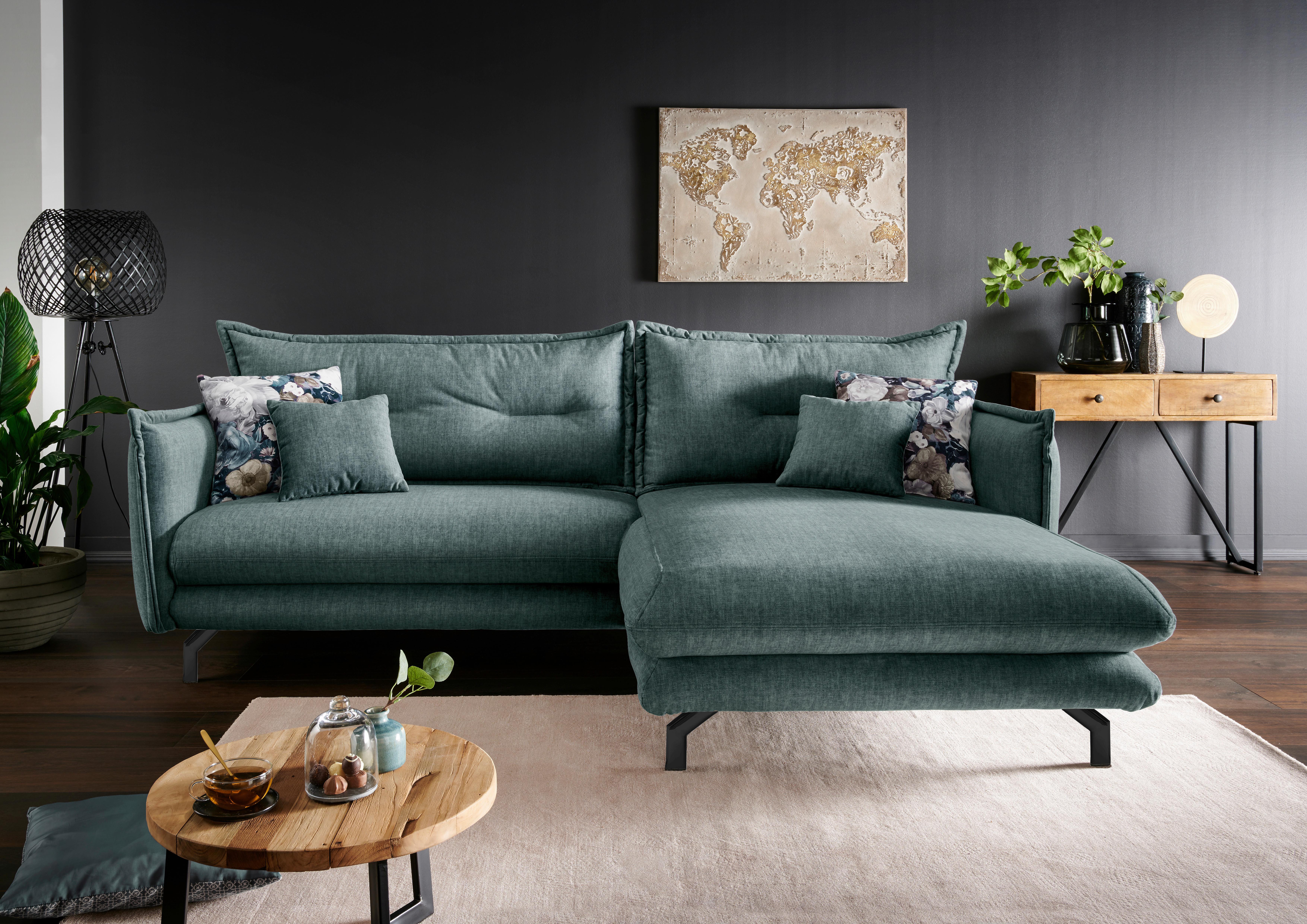 Ecksofa Lava Hellblau S: 255/180 cm - Türkis/Schwarz, MODERN, Textil (255/180cm) - Livetastic