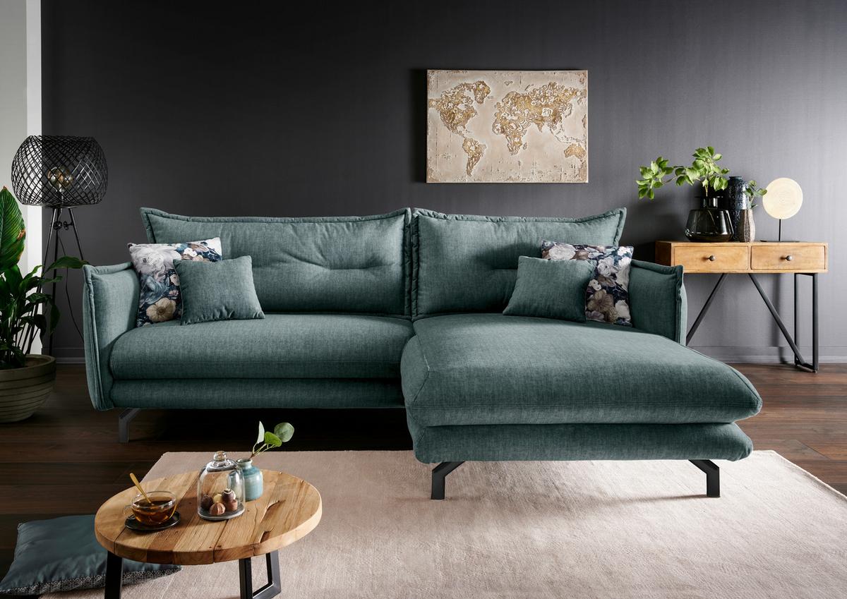 Ecksofa Lava Hellblau S: 255/180 cm - Türkis/Schwarz, MODERN, Textil (255/180cm) - Livetastic