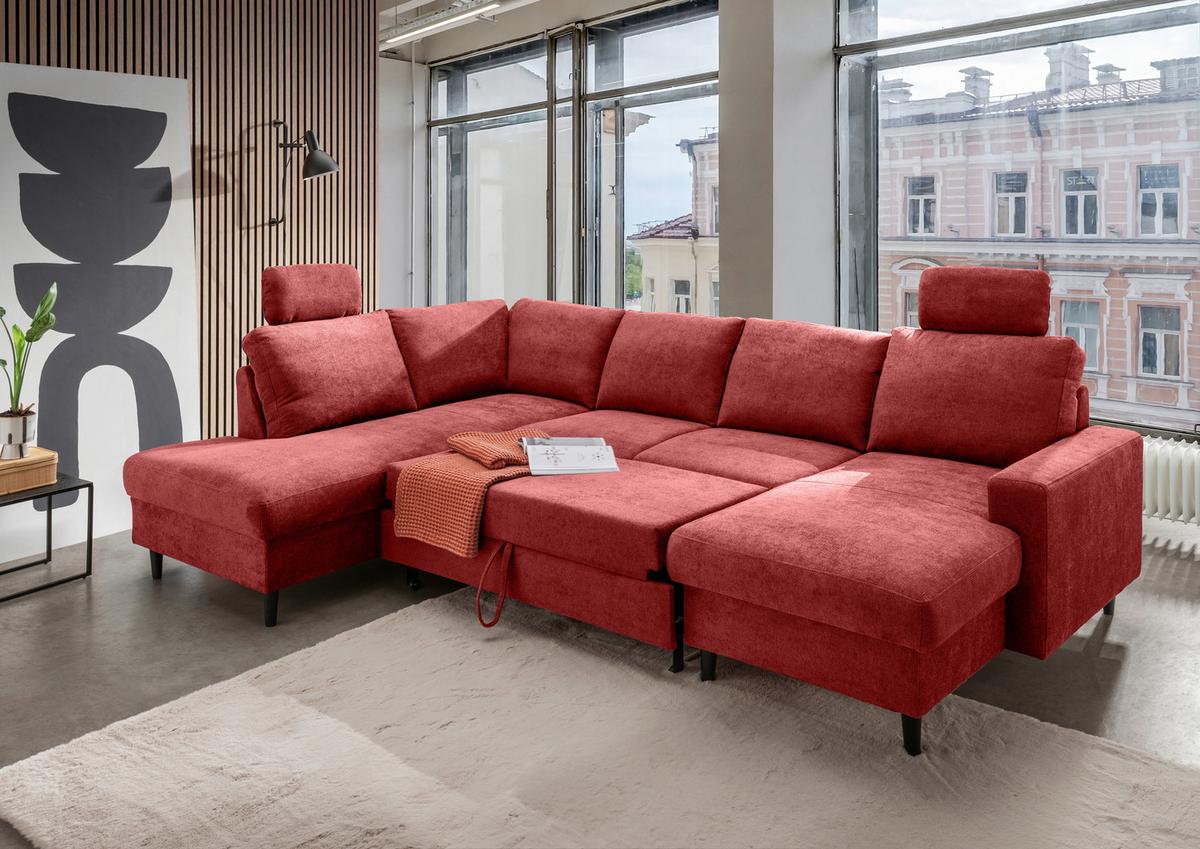 Wohnlandschaft Passione Rot U: 200x305x153 cm - Rot/Schwarz, MODERN, Textil (200/305/153cm) - Livetastic