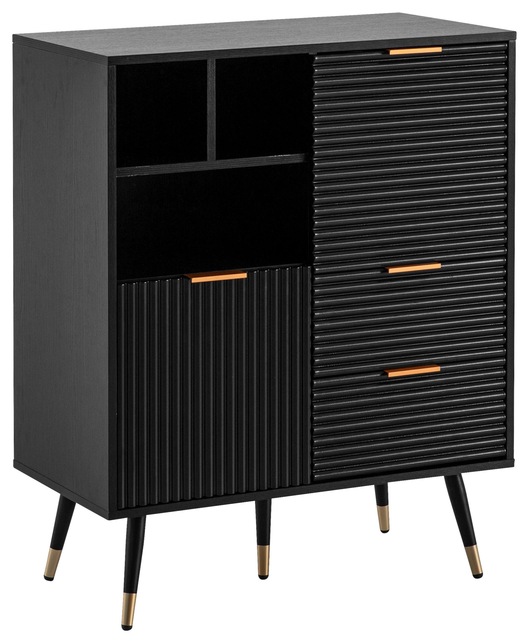Sideboard Schwarz B: 77 Cm - Goldfarben/Schwarz, Design, Holzwerkstoff (77/97/40cm) - MID.YOU