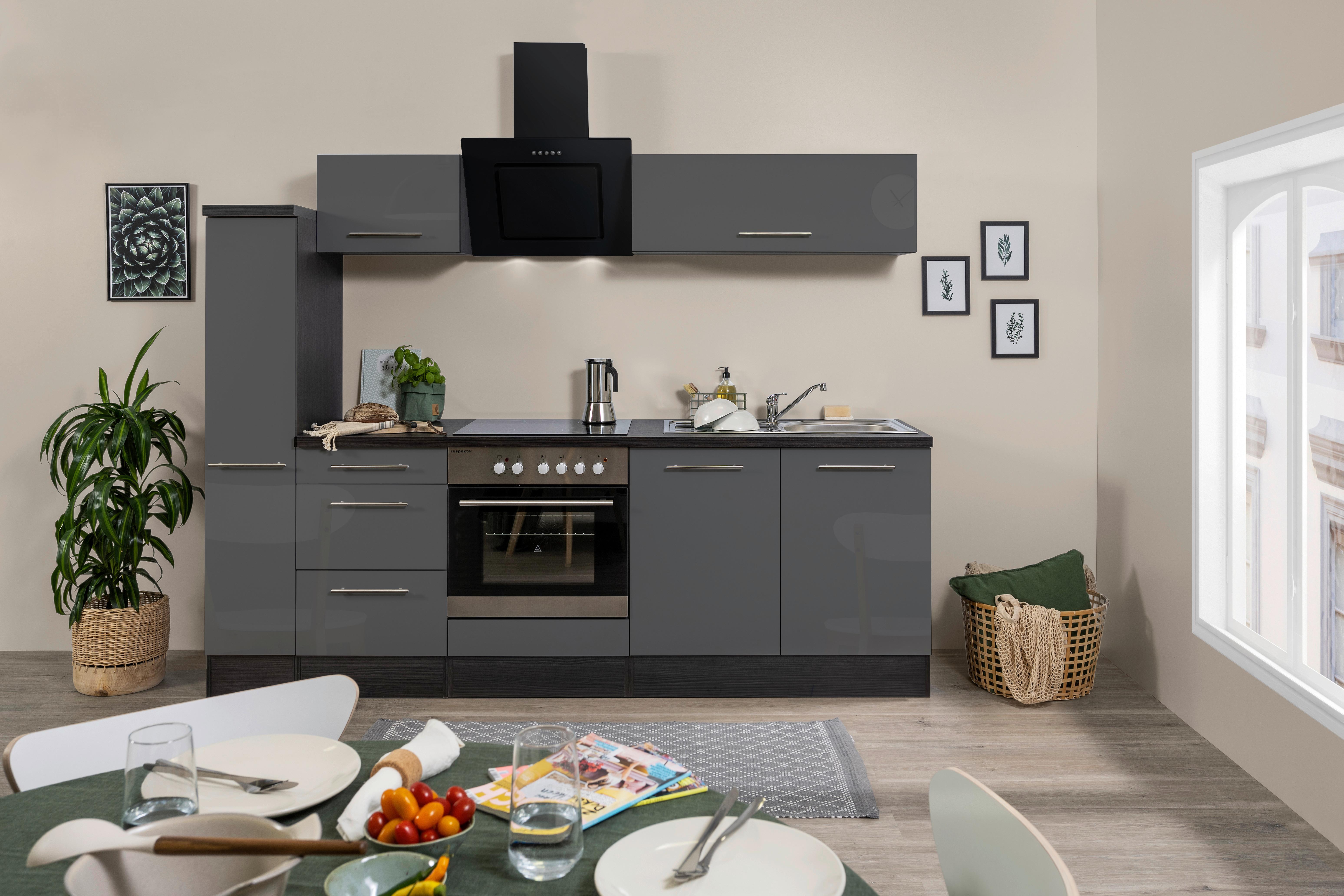 Küchenzeile Rp240egc Mit Geräte 240 Cm Grau - Grau, Basics, Holzwerkstoff (240cm) - Respekta