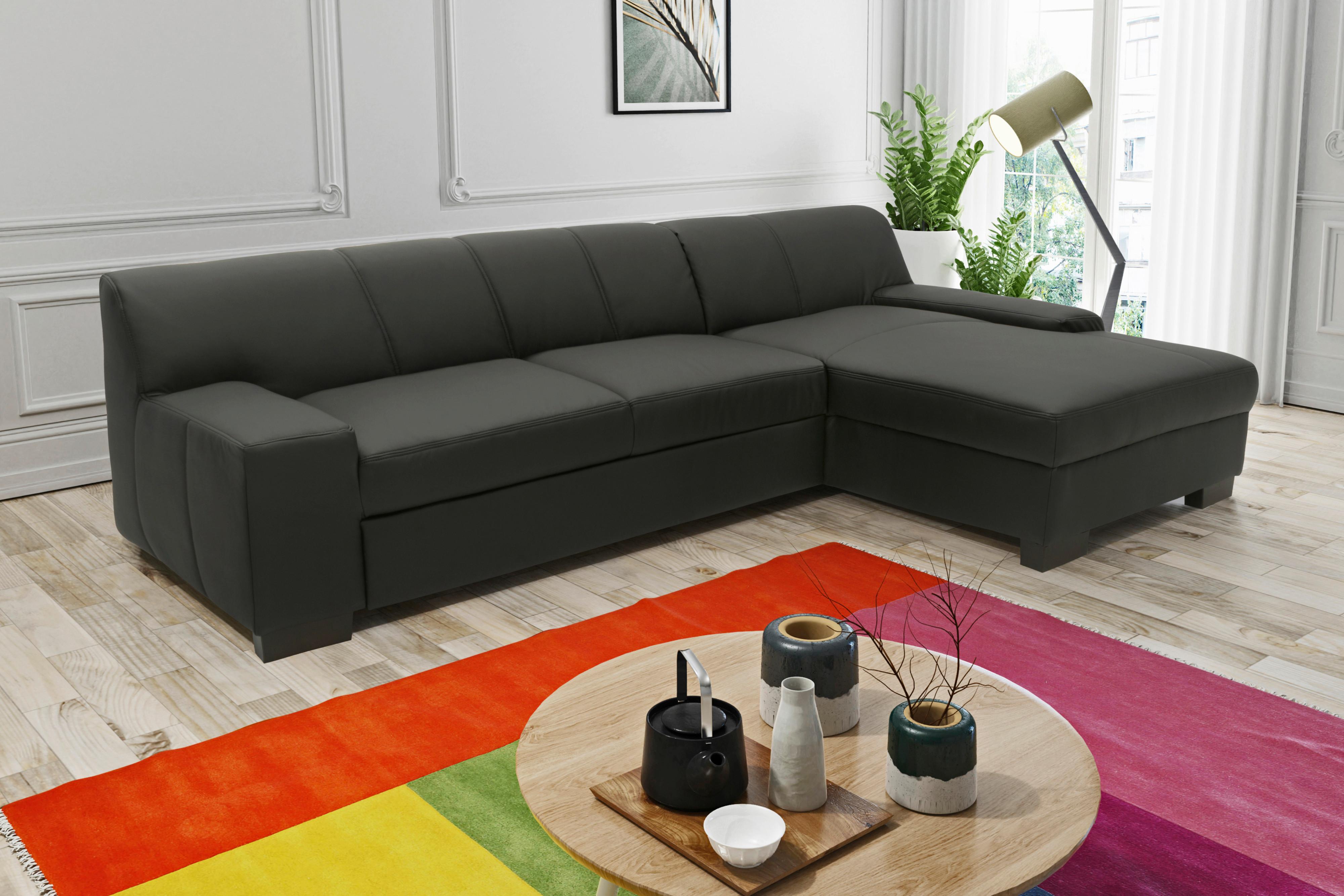 Ecksofa Mit Schlaffunktion Norma Schwarz Lederlook - Wengefarben/Schwarz, Design, Textil (268/153cm) - MID.YOU