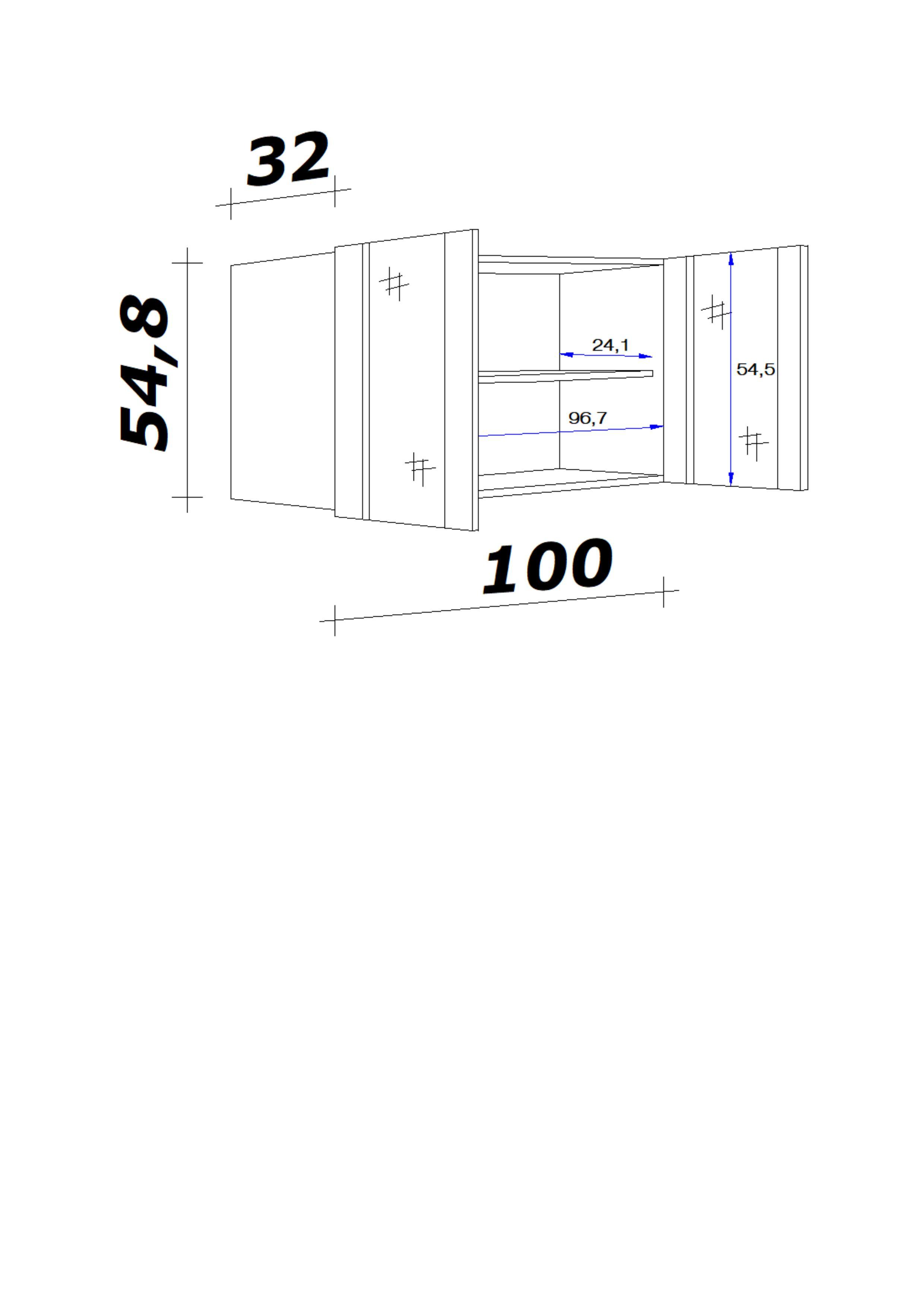 Horní kuchyňská skříňka NANO HG 100 - barvy buku/barvy nerez oceli, Moderní, kompozitní dřevo/plast (100/54/32cm) - MID.YOU