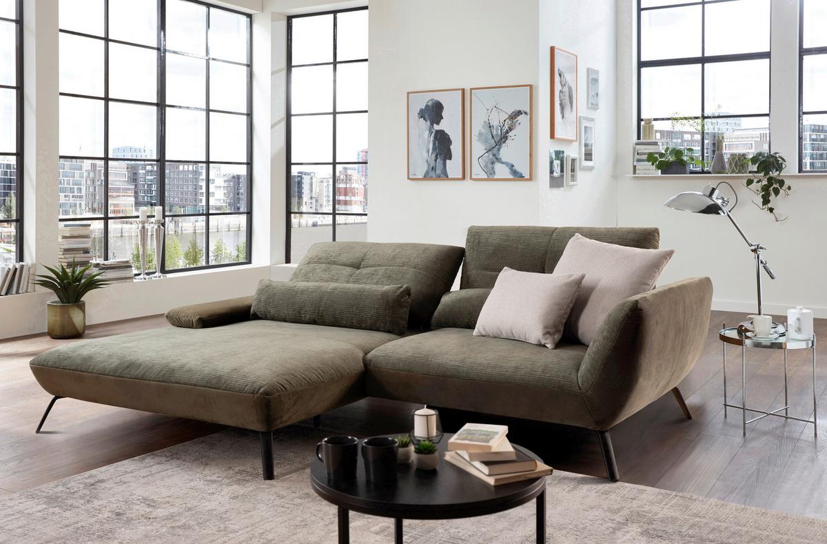 Ecksofa Dover Olivgrün, S:191-207x273cm - Schwarz/Olivgrün, Trend, Holzwerkstoff/Textil (191-207/273cm)