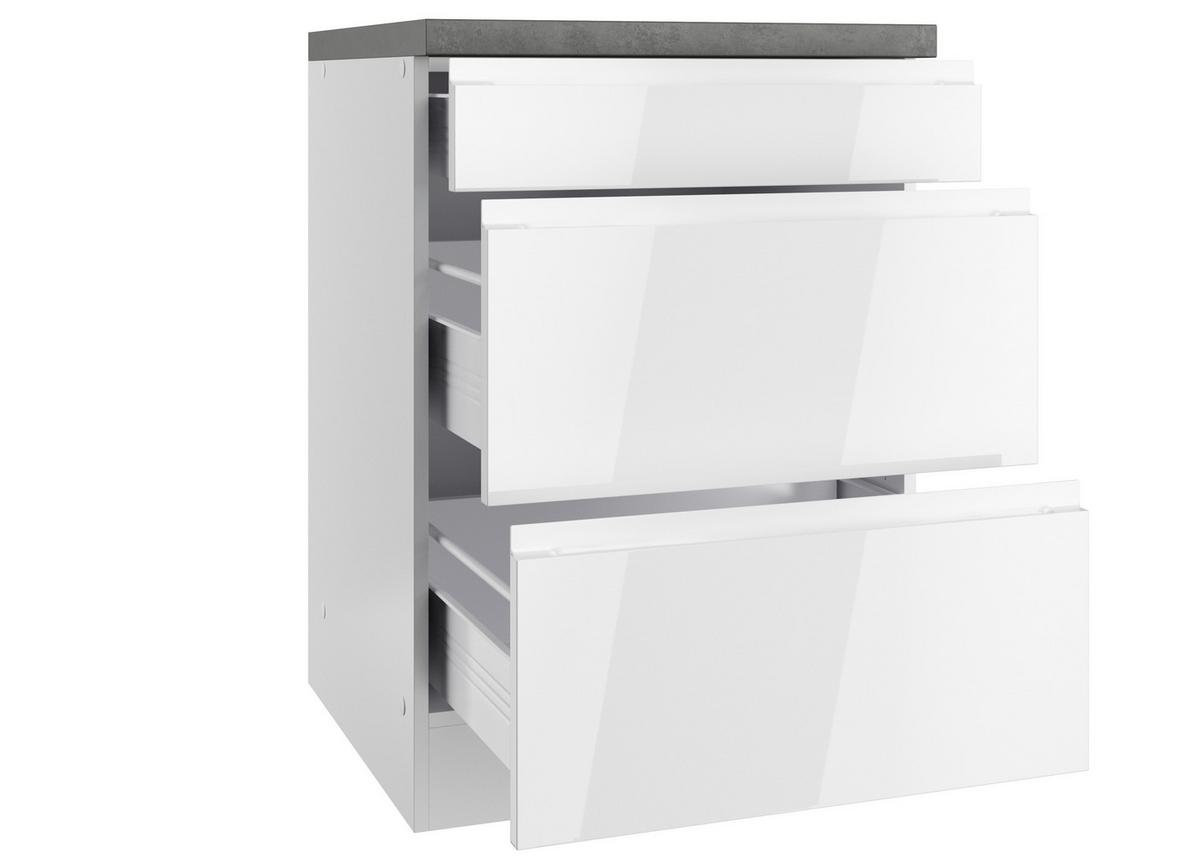 Küchenunterschrank Monza B: 60 Cm Weiß/grau 3 Laden - Weiß Hochglanz/Weiß, LIFESTYLE, Holzwerkstoff (60/86/60cm) - Held