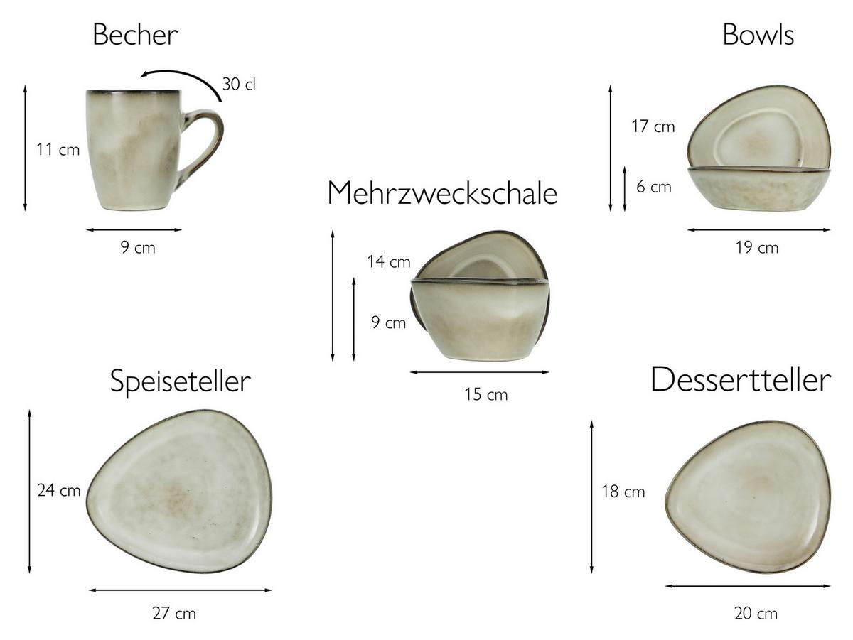 Kombiservice Cloudy Sand 2 Personen Geschirr Set - Sandfarben, Trend, Keramik (34/29,5/36cm) - Creatable