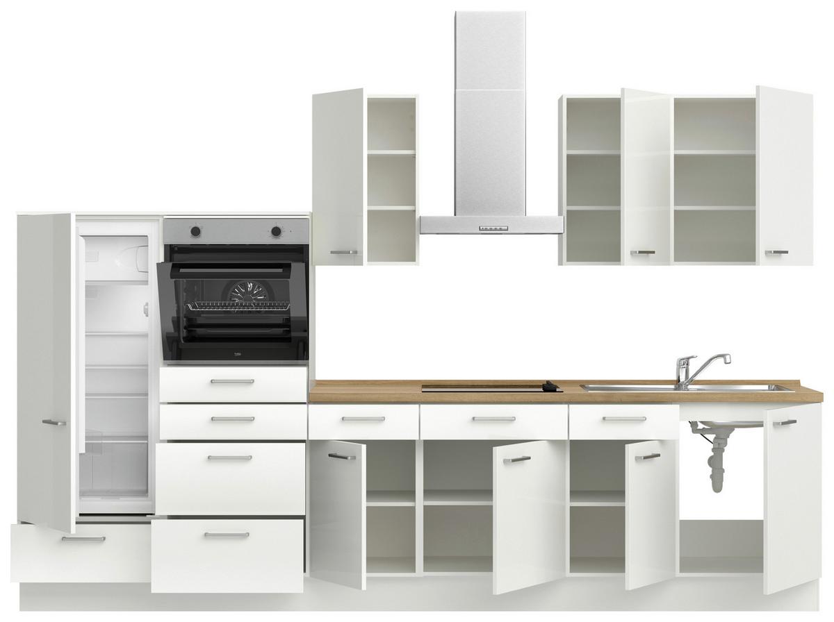 Kuchyňská linka 330 cm, alpská bílá vysoký lesk - barvy dubu/vysoce lesklá bílá, Moderní, kov/kompozitní dřevo (330cm) - Nobilia