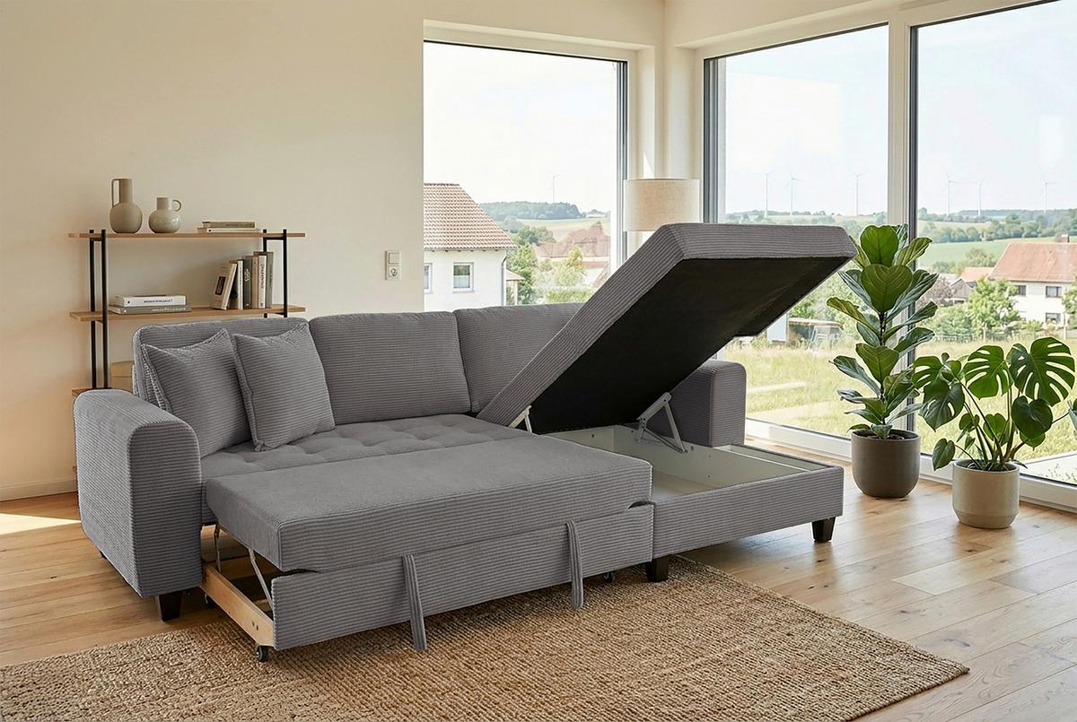 Ecksofa Moritz Grau S: ca. 265x155 cm - Grau, Trend, Textil (265/155cm)