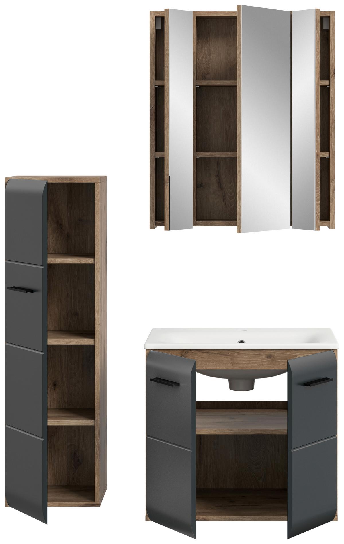 Kúpeľňa Ice 3-dielny. čierny/dub tmavy - čierna/tmavý dub, Basics, kompozitné drevo/plast (90cm) - MID.YOU