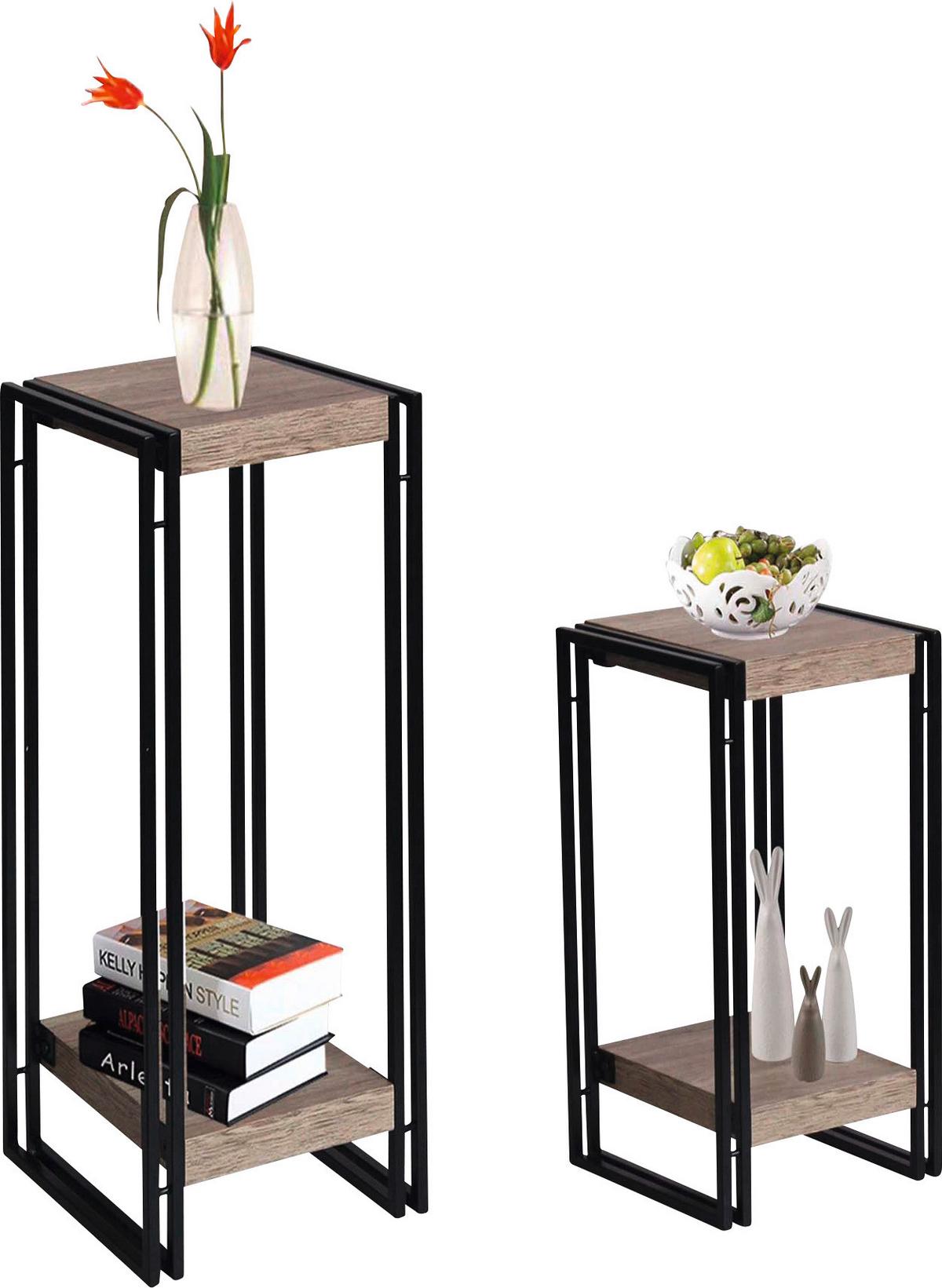 BLUMENSÄULE SCOTT 3 - Eichefarben/Schwarz, MODERN, Holzwerkstoff/Metall (30/70/30cm) - Ondega