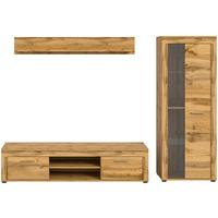 Wohnwand Eiche Dekor 3-teilig B: 235 cm - Eiche Wotan/Schwarz, Design, Glas/Holzwerkstoff (235/159/35cm) - MID.YOU