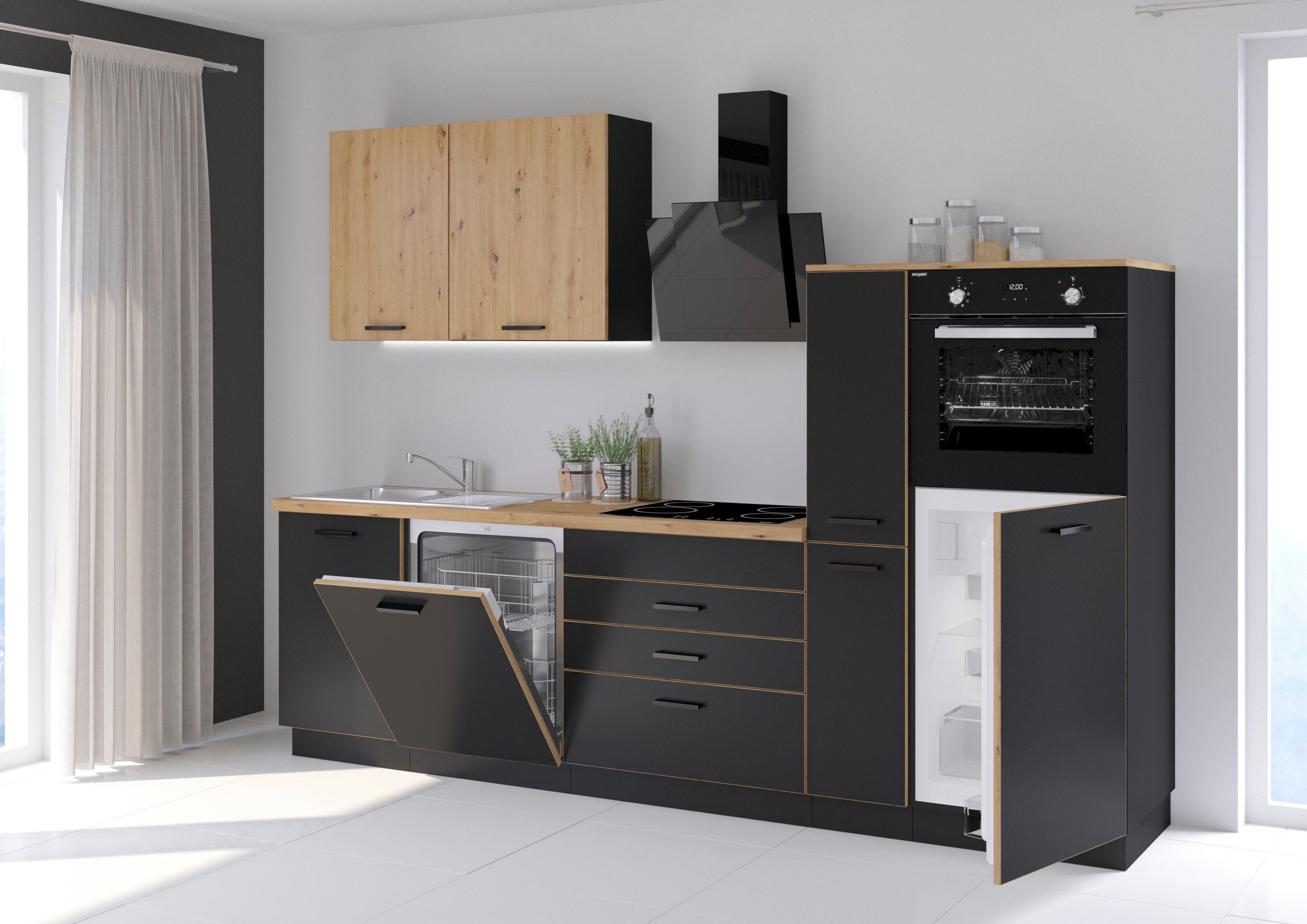 Kuchynský blok BLACKY bez spotrebičov, šírka 280 cm - čierna/dub artisan, Design, kompozitné drevo/plast (280cm) - P & B